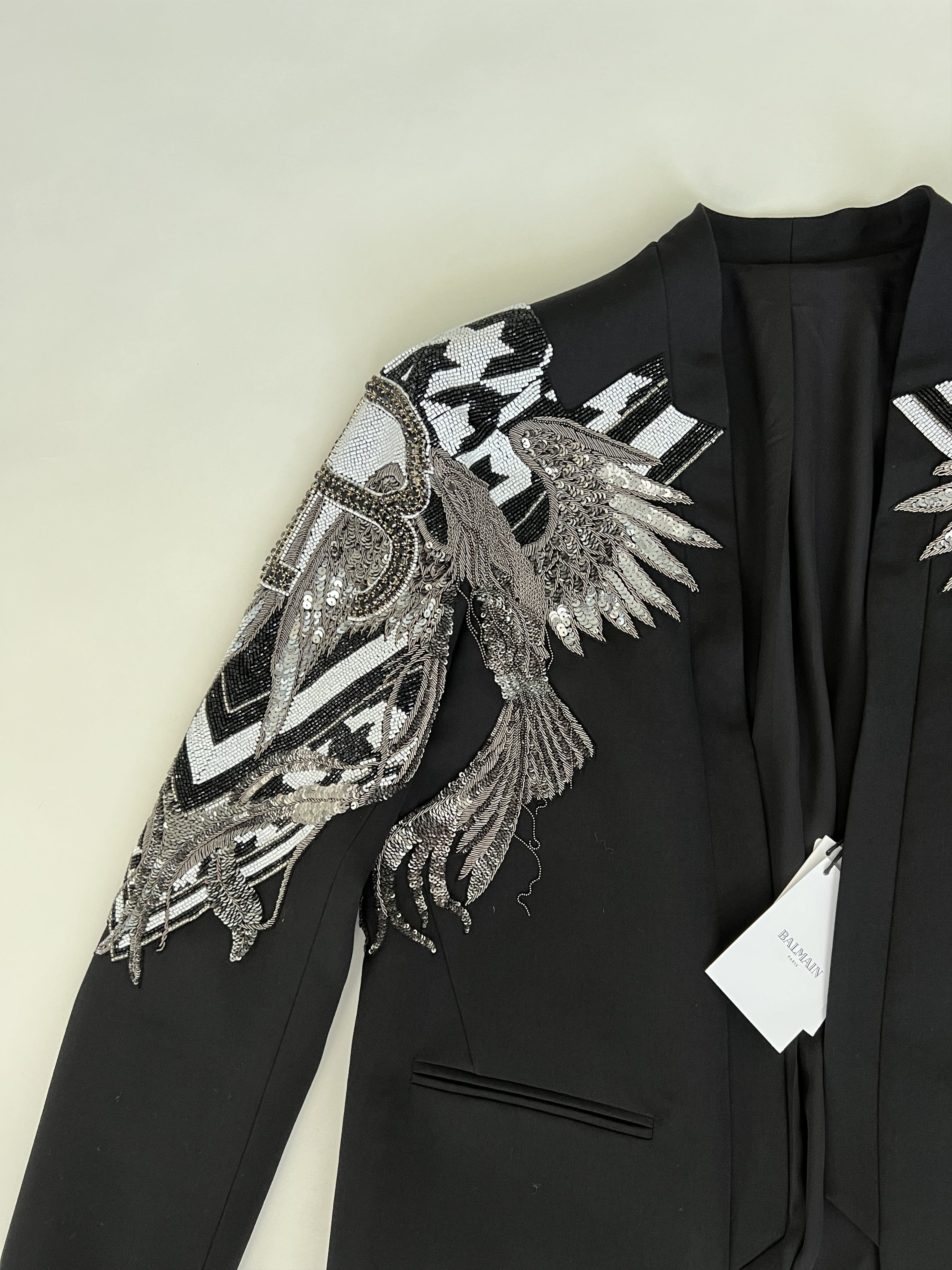 Balmain (sz 50) Black Embroidered Wool Blazer Size 50R - 3 Thumbnail