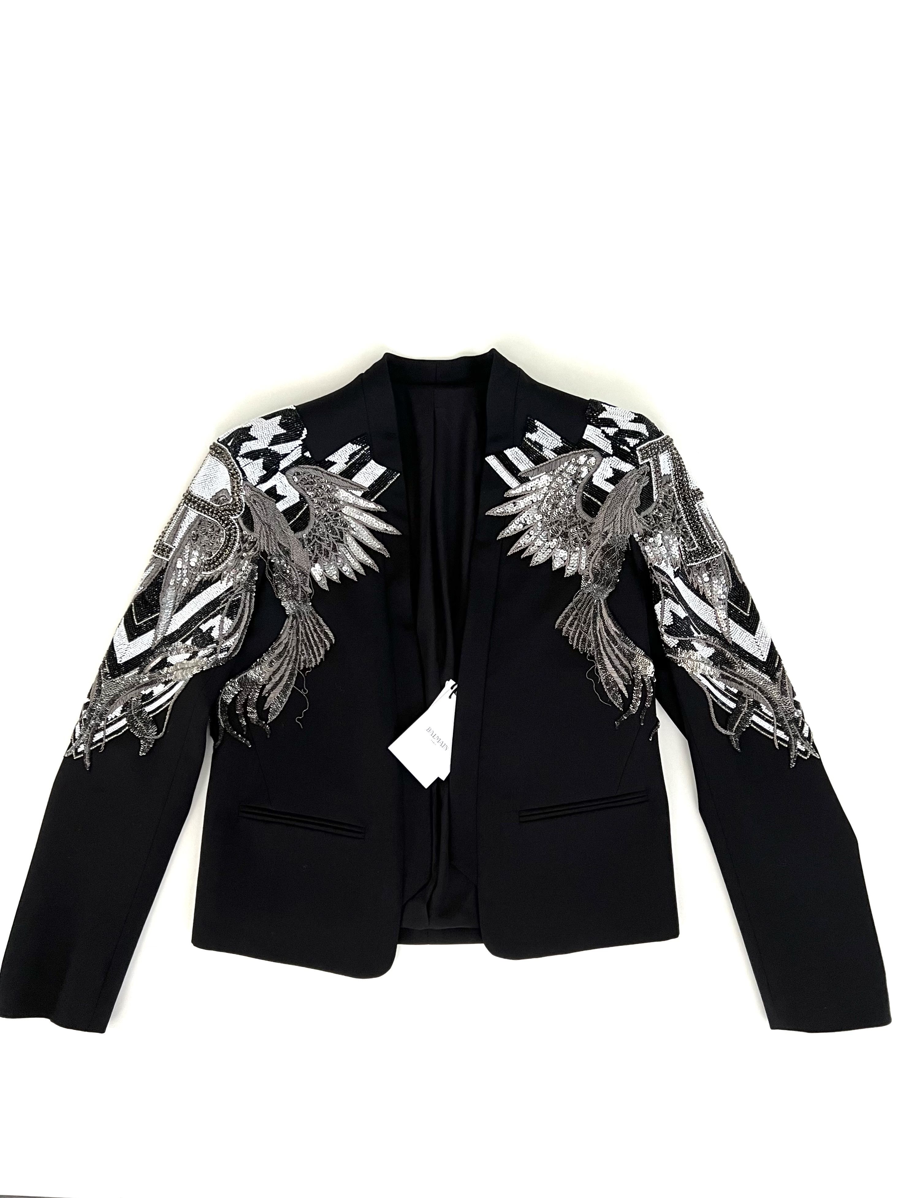 Balmain (sz 50) Black Embroidered Wool Blazer Size 50R - 1 Thumbnail
