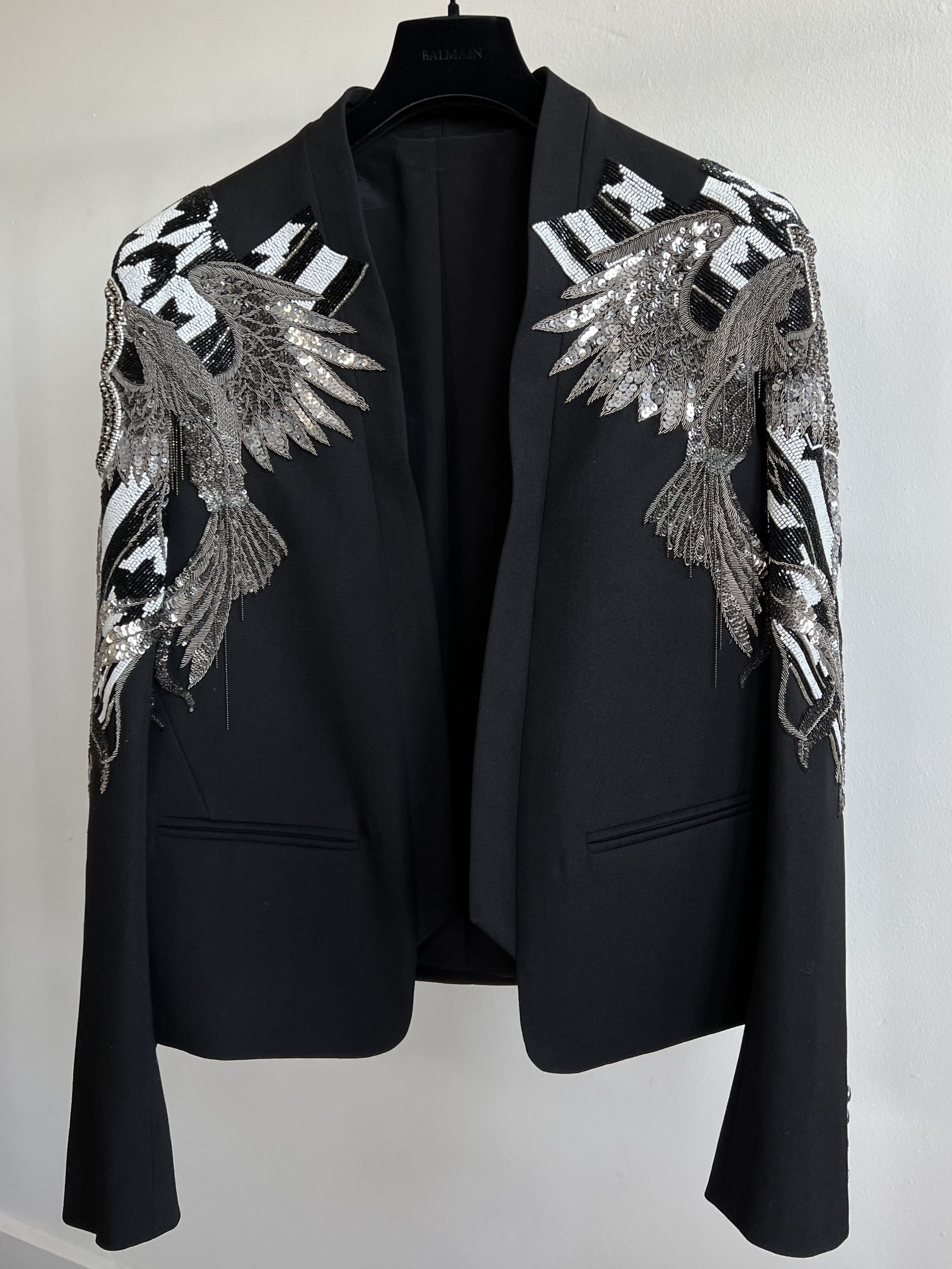 Balmain (sz 50) Black Embroidered Wool Blazer Size 50R - 2 Thumbnail