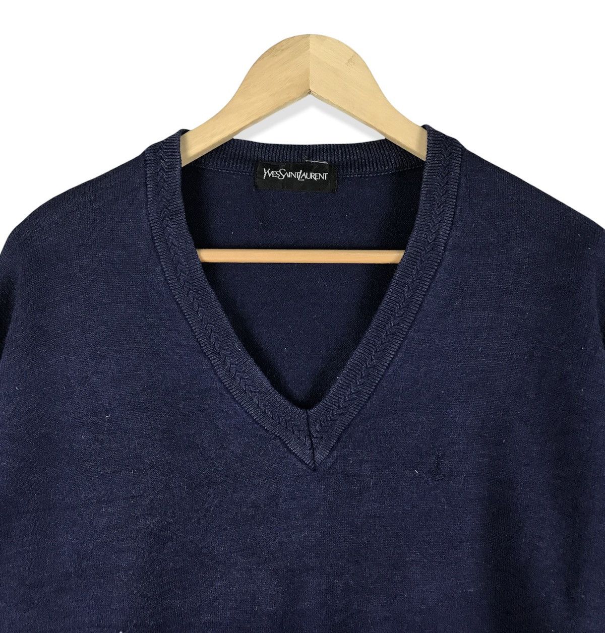 Yves Saint Laurent Vintage Yves Saint Laurent Small Logo Vneck Sweatshirt Size US M / EU 48-50 / 2 - 2 Thumbnail