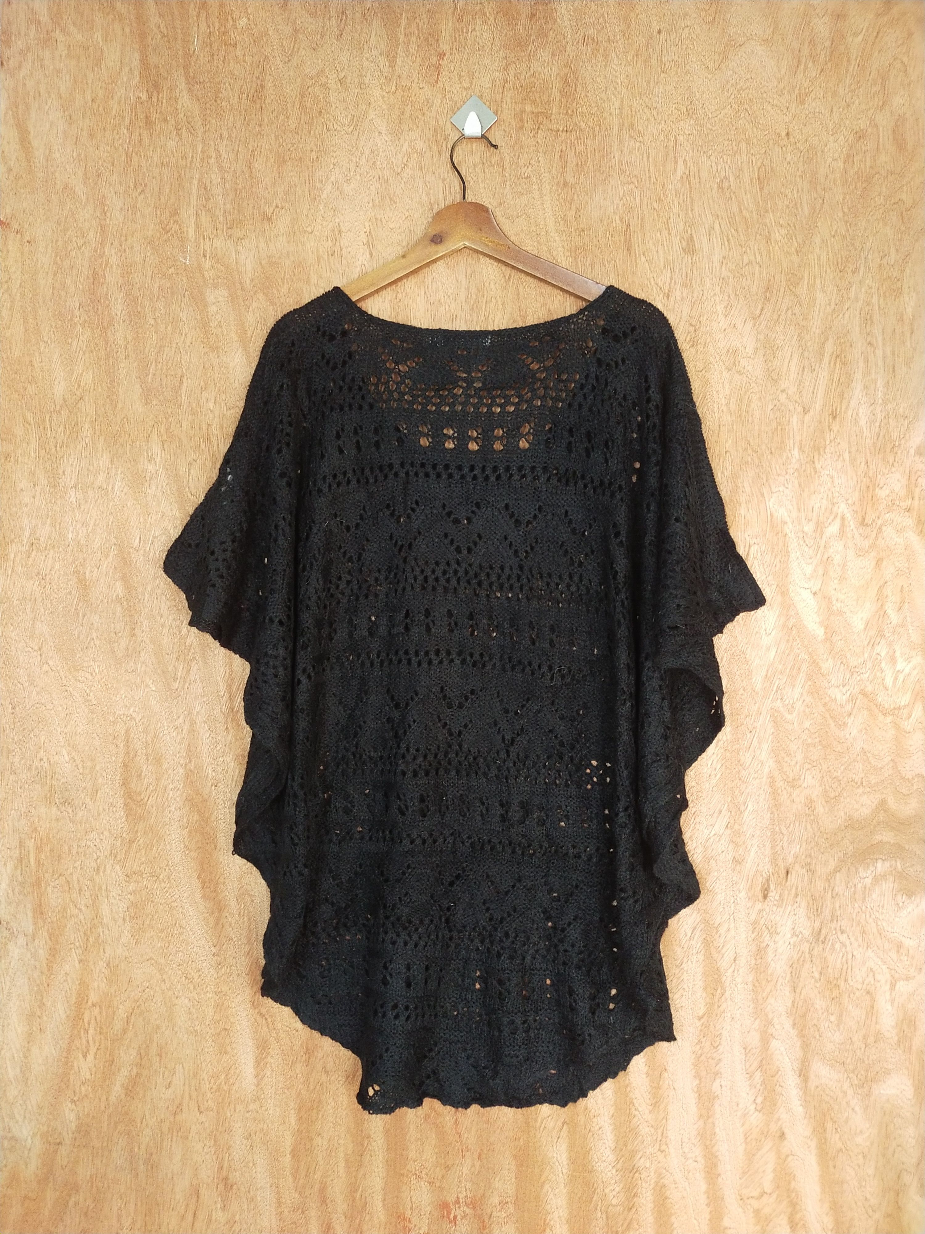 Vintage Only True Crochet mesh net black sleeveless knitwear #S105 Size US M / EU 48-50 / 2 - 7 Thumbnail