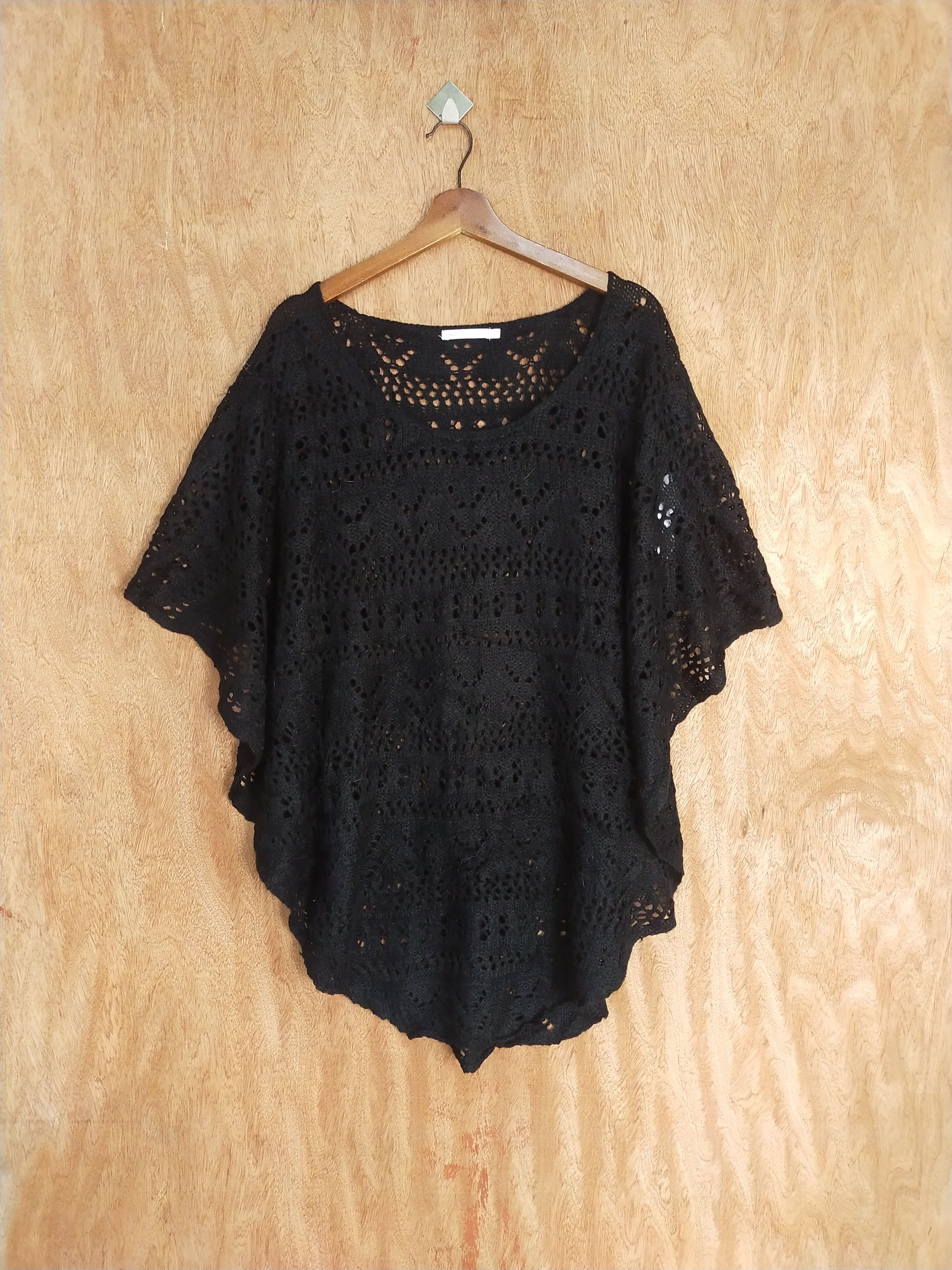 image of Homespun Knitwear Only True Crochet Mesh Net Black Sleeveless Knitwear S105, Men's (Size Medium)