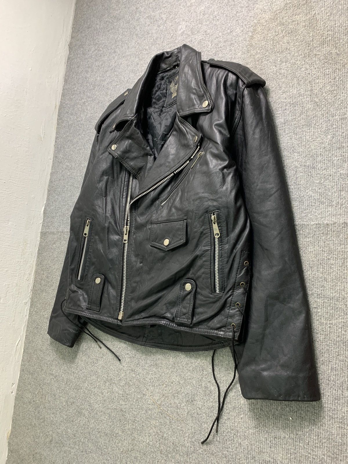 Vintage Vintage Punk Motorcycle Double Collar Leather Jacket Size US L / EU 52-54 / 3 - 3 Thumbnail