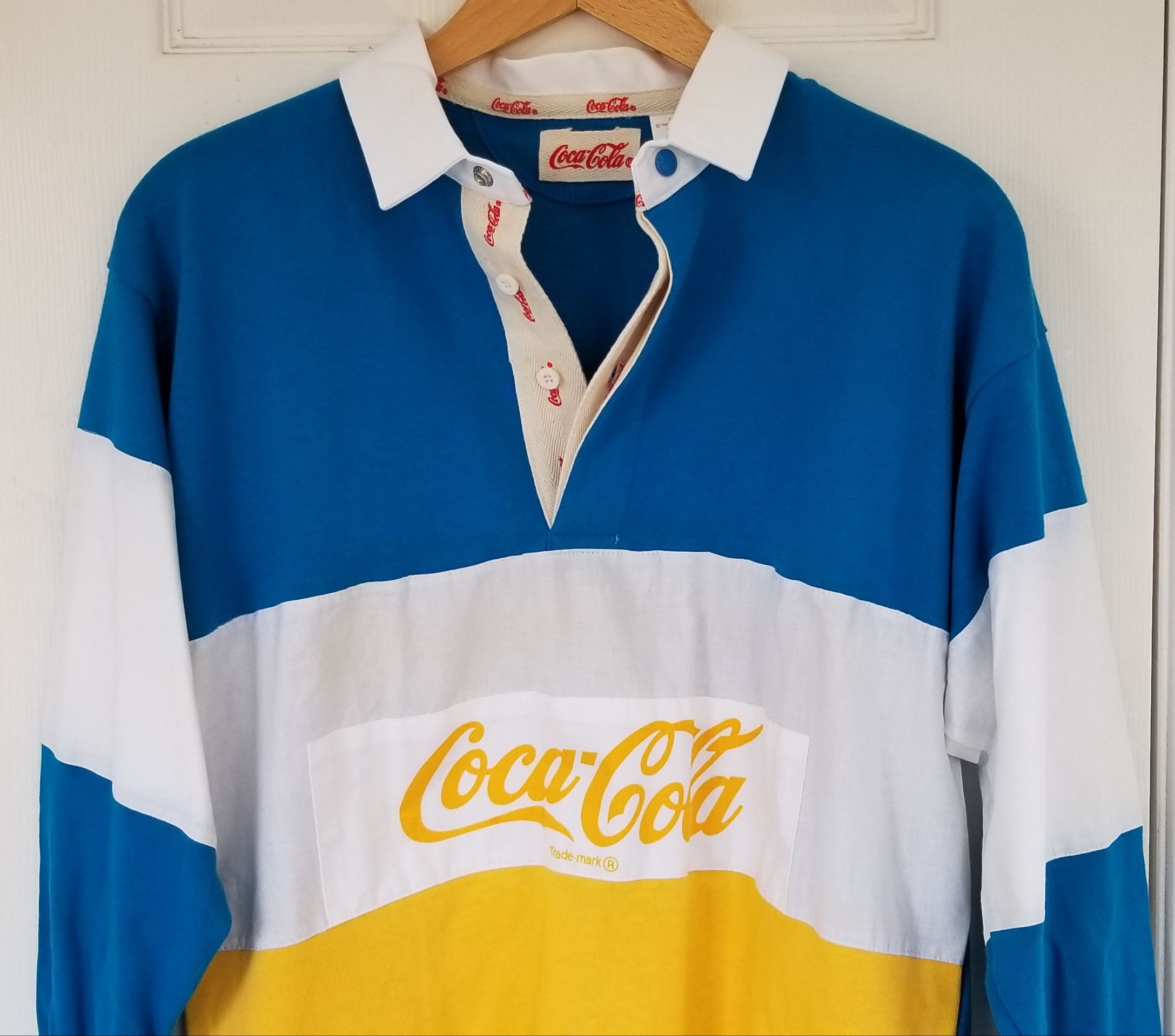 Coca Cola Coca Cola Rugby Polo Shirt Hilfiger Blue Yellow 80s 90s Y2K Size S / US 4 / IT 40 - 3 Thumbnail