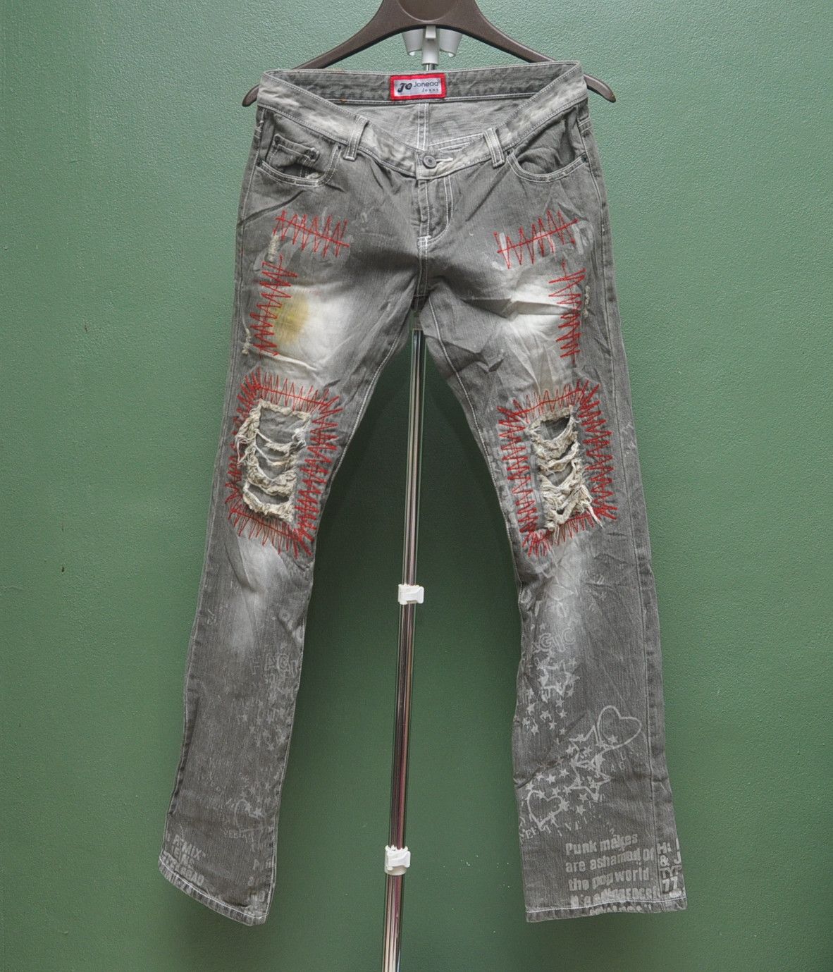Designer × Japanese Brand Punk Design Distressed Denim Jeans Travis Scott Style Size US 32 / EU 48 - 1 Thumbnail