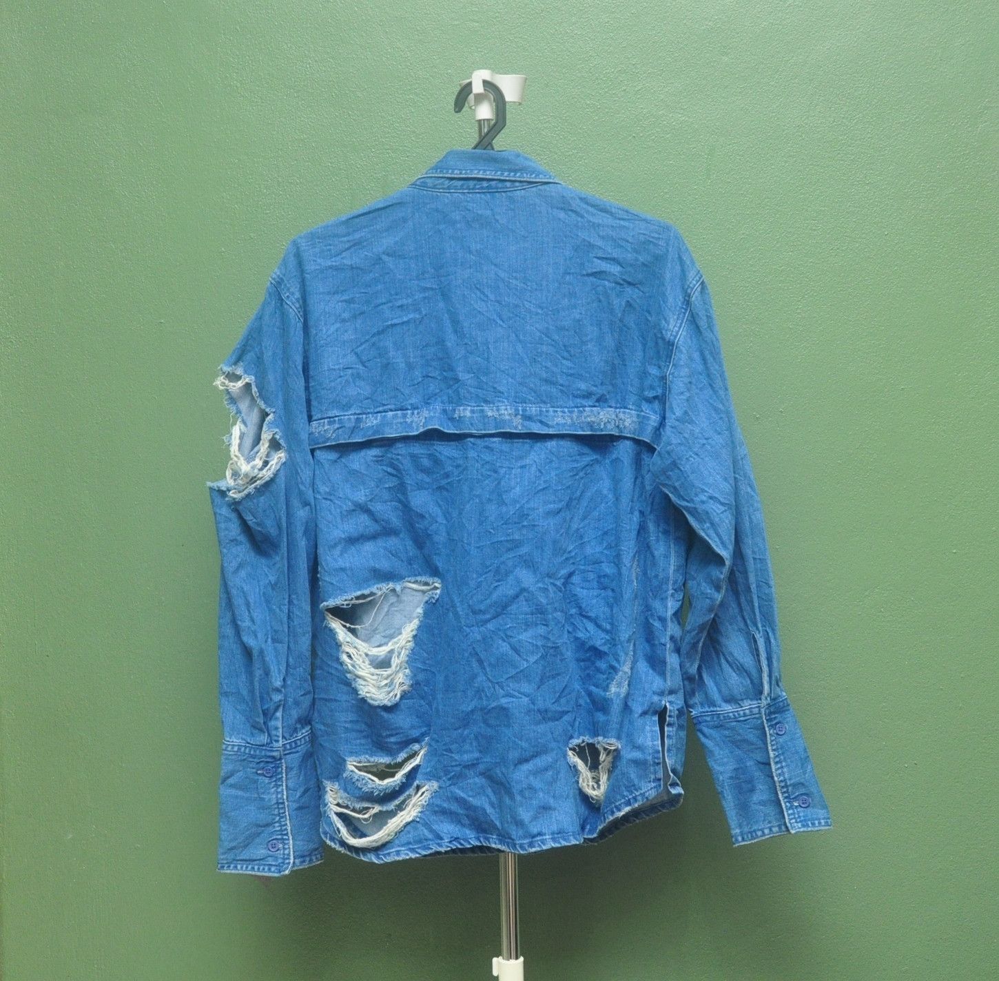 Designer Emoda Punk Distressed Long Sleeve Denim Shirt L Size Size US L / EU 52-54 / 3 - 6 Thumbnail