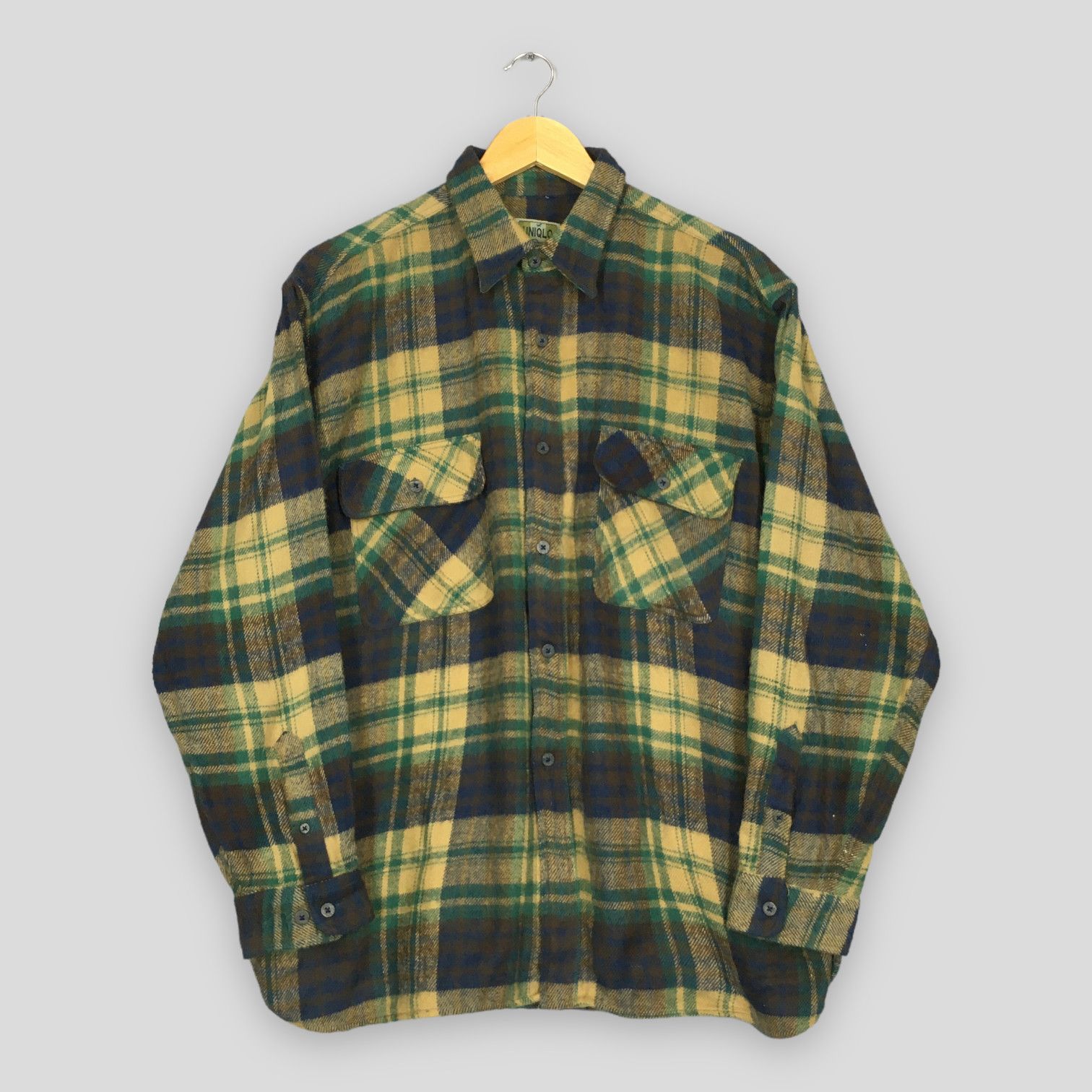 Japanese Brand × Uniqlo × Vintage Vintage Plaid Shadow Checkered Flannel Acrylic Shirt Size L Size US L / EU 52-54 / 3 - 1 Thumbnail