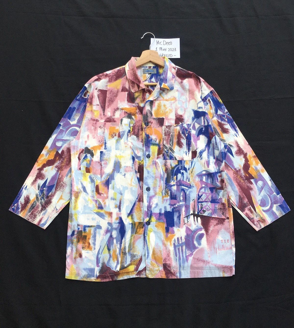 image of Kenzo Abstract Design Buttons Shirt in Bleu, Men's (Size Large)