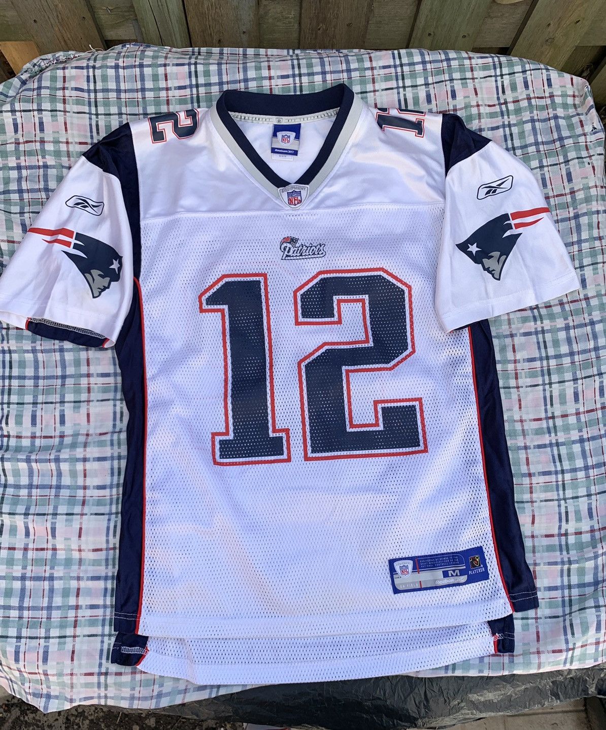 New England Patriots Tom Brady Jersey #12 Reebok Blue Size Large Vintage  VTG