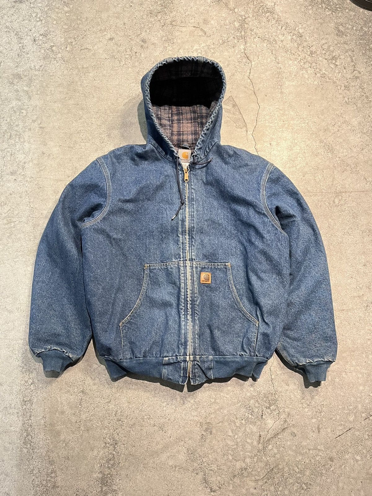 Carhartt Streetwear Vintage Vintage Faded Denim Hooded Carhartt Jacket XL Grailed