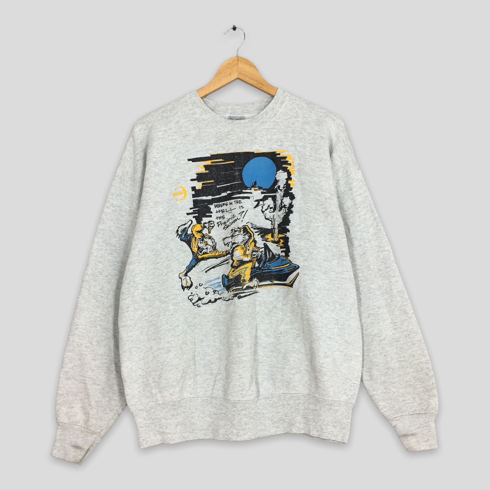 image of Vintage 90's Prairie Saloon Cartoon Graphic Sweater Xlarge in Grey, Men's