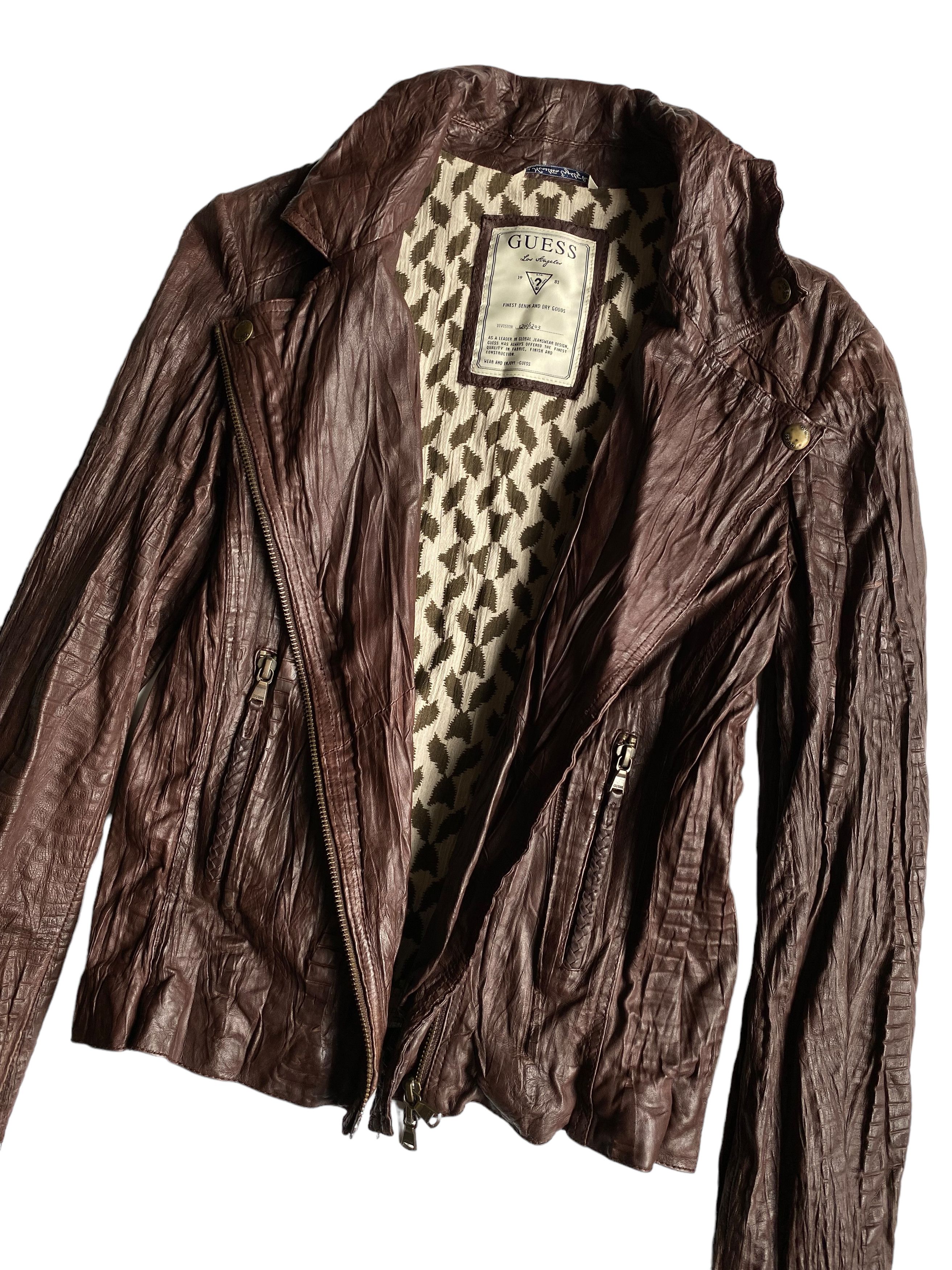 Guess GUESS Brown Leather Biker Moto Jacket (XS) Size XS / US 0-2 / IT 36-38 - 3 Thumbnail
