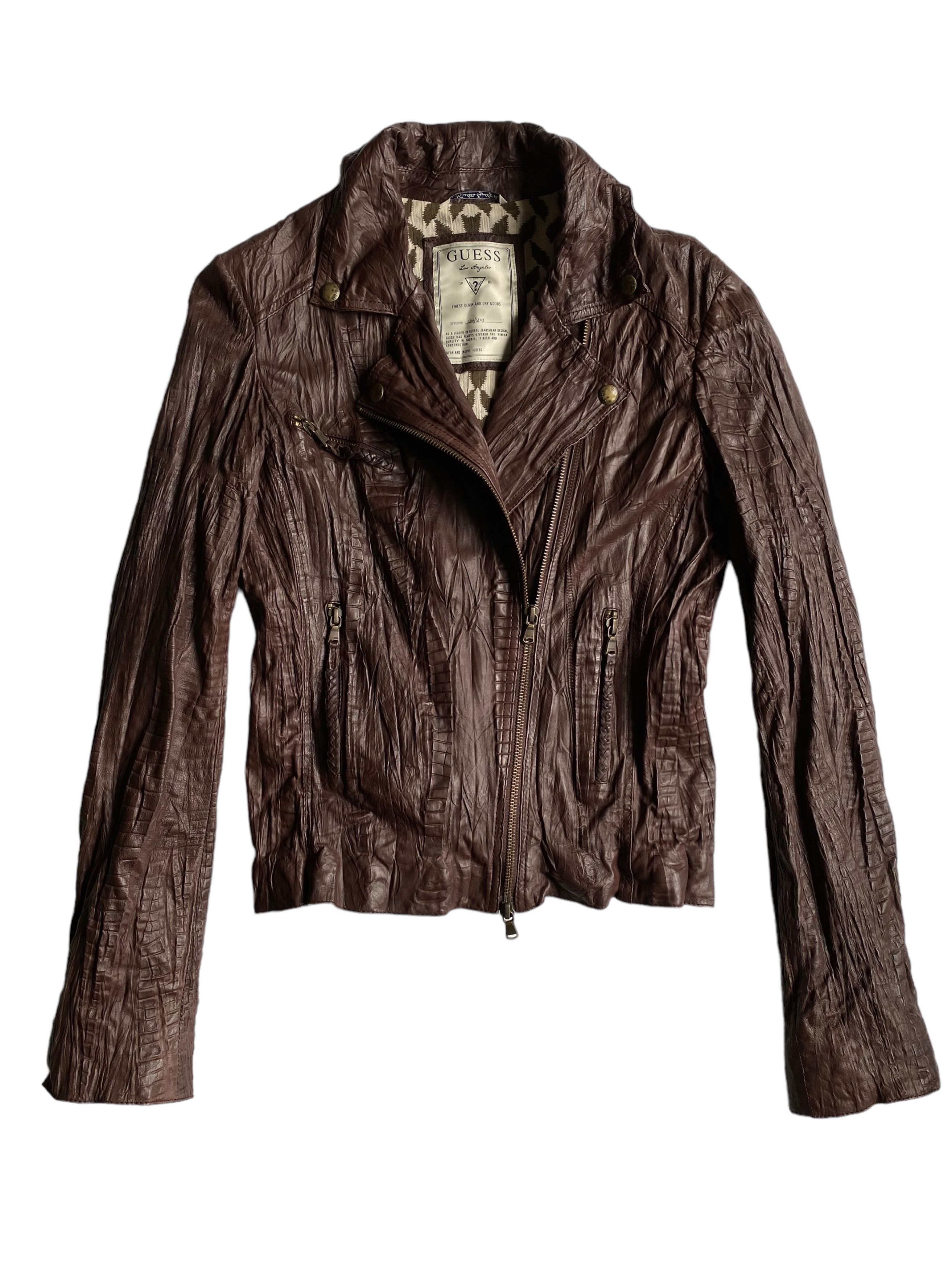 GUESS Brown Leather Biker Moto Jacket (XS)