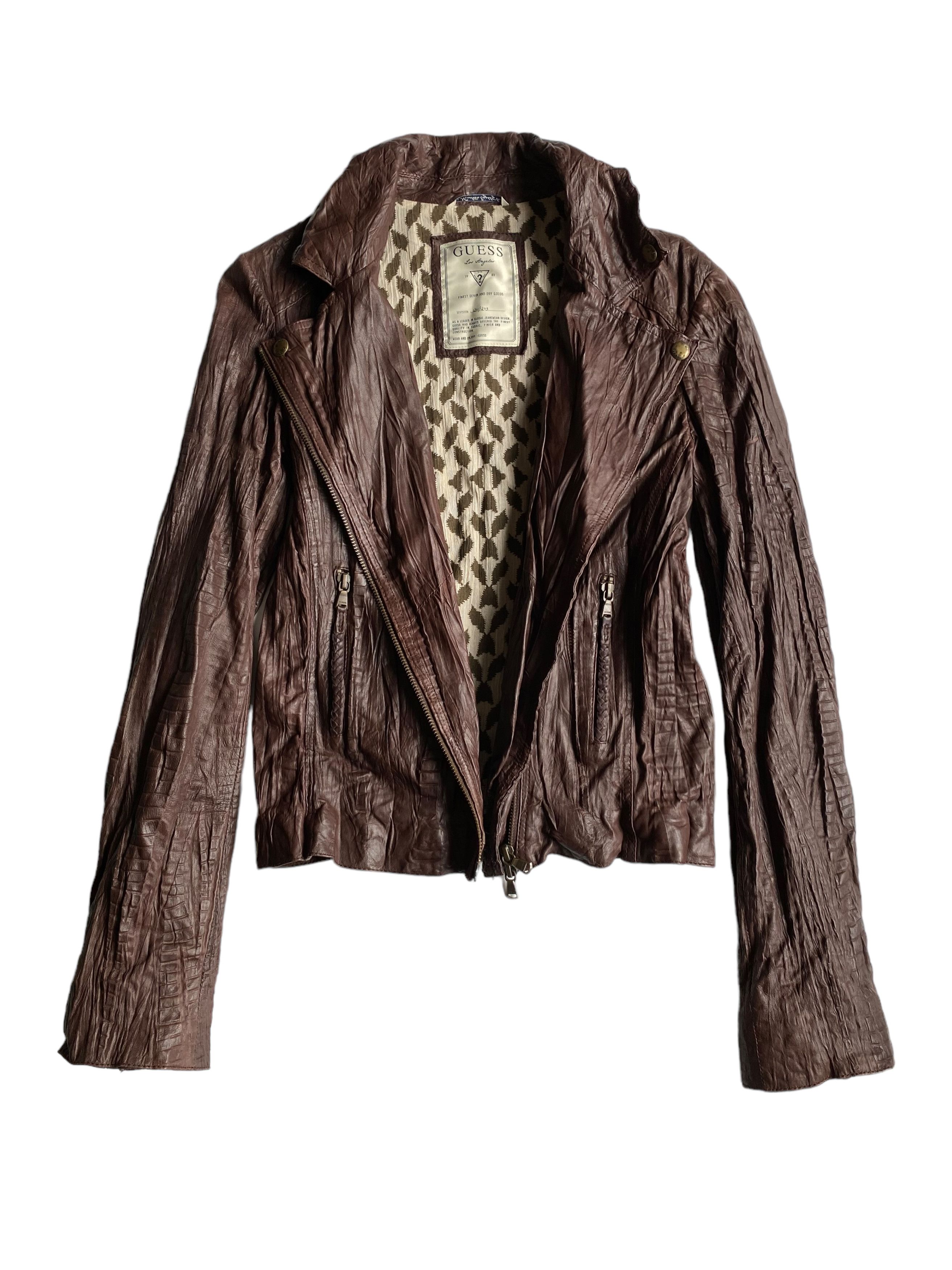 Guess GUESS Brown Leather Biker Moto Jacket (XS) Size XS / US 0-2 / IT 36-38 - 2 Thumbnail