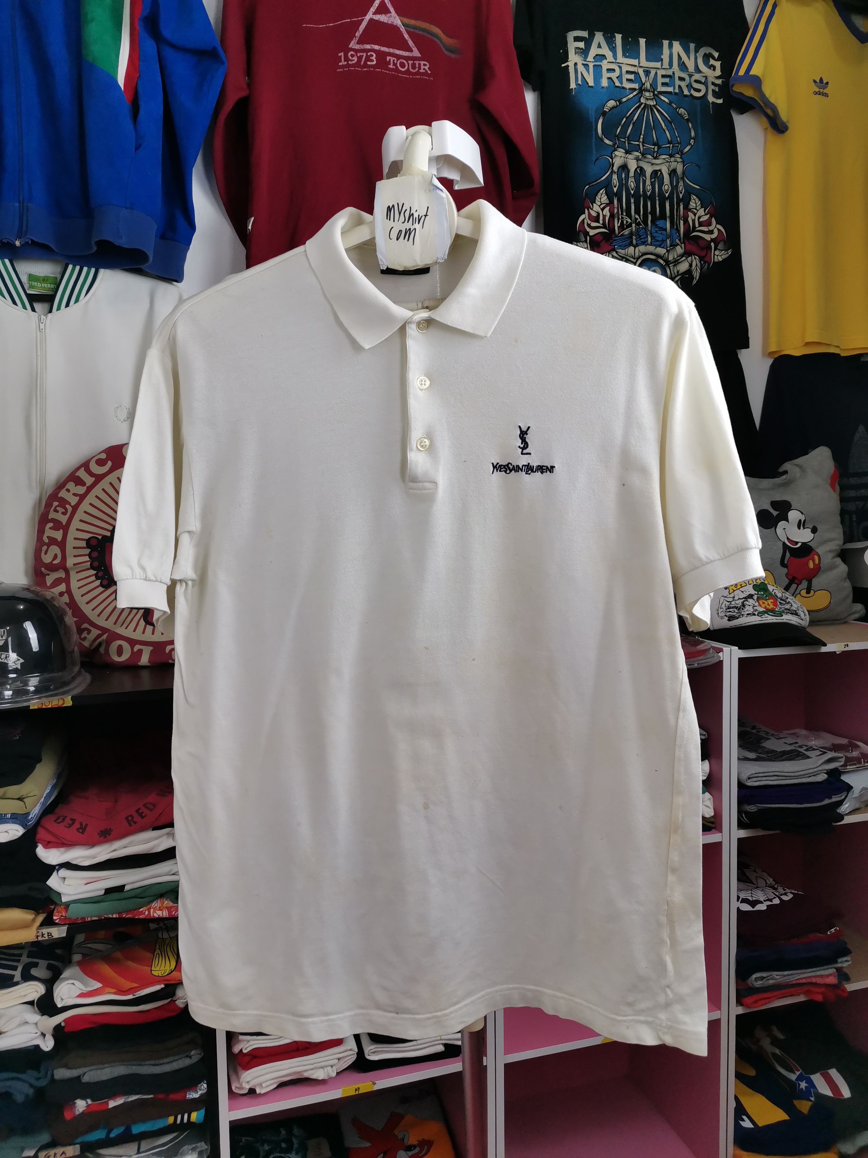 Pre-owned Saint Laurent Ysl Polo Shirt - Large Size In White