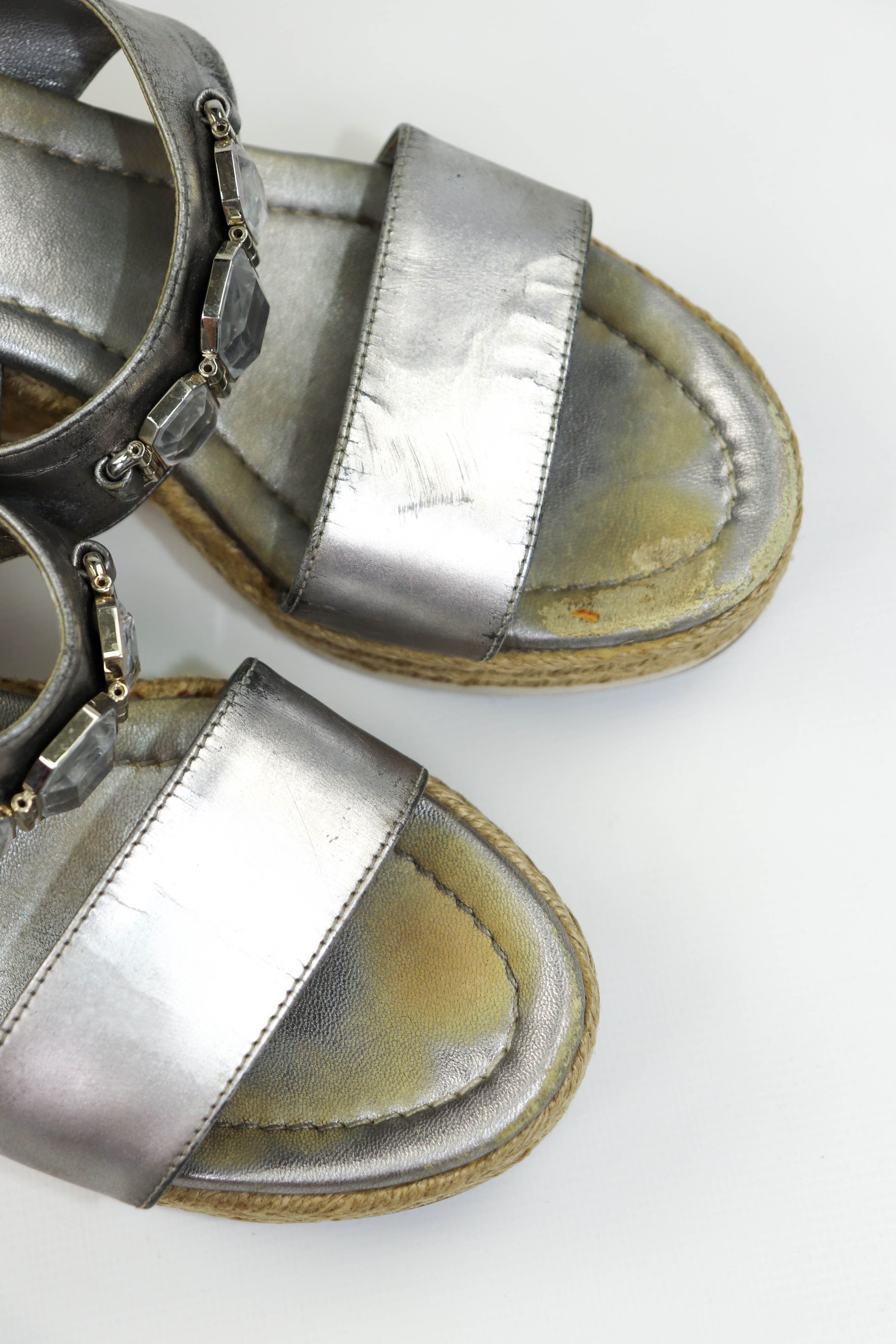 Prada Prada Women’s Vintage Y2K Silver Grey Platform Sandals Shoes Size US 7.5 / IT 37.5 - 7 Thumbnail