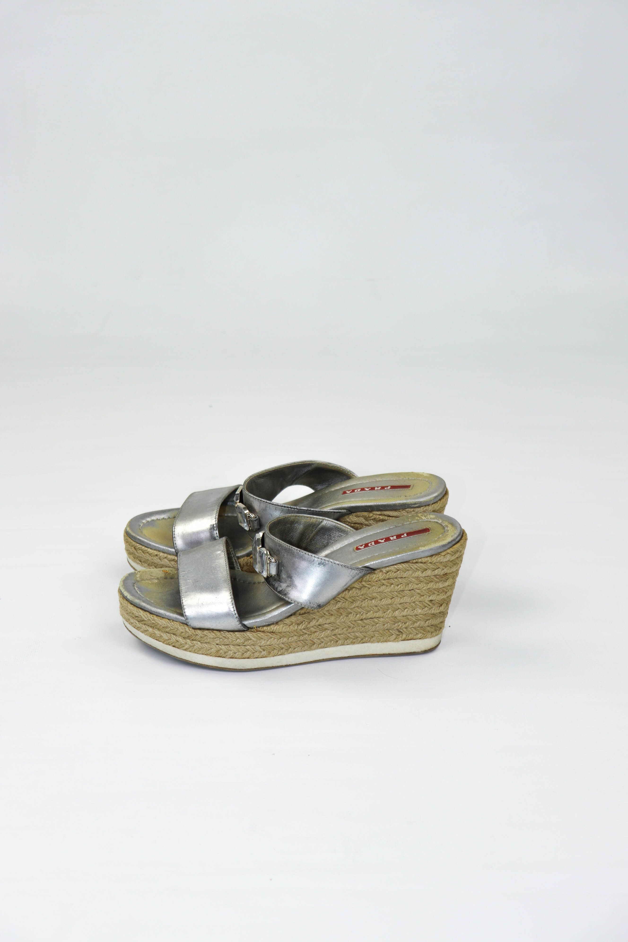 Prada Prada Women’s Vintage Y2K Silver Grey Platform Sandals Shoes Size US 7.5 / IT 37.5 - 3 Thumbnail