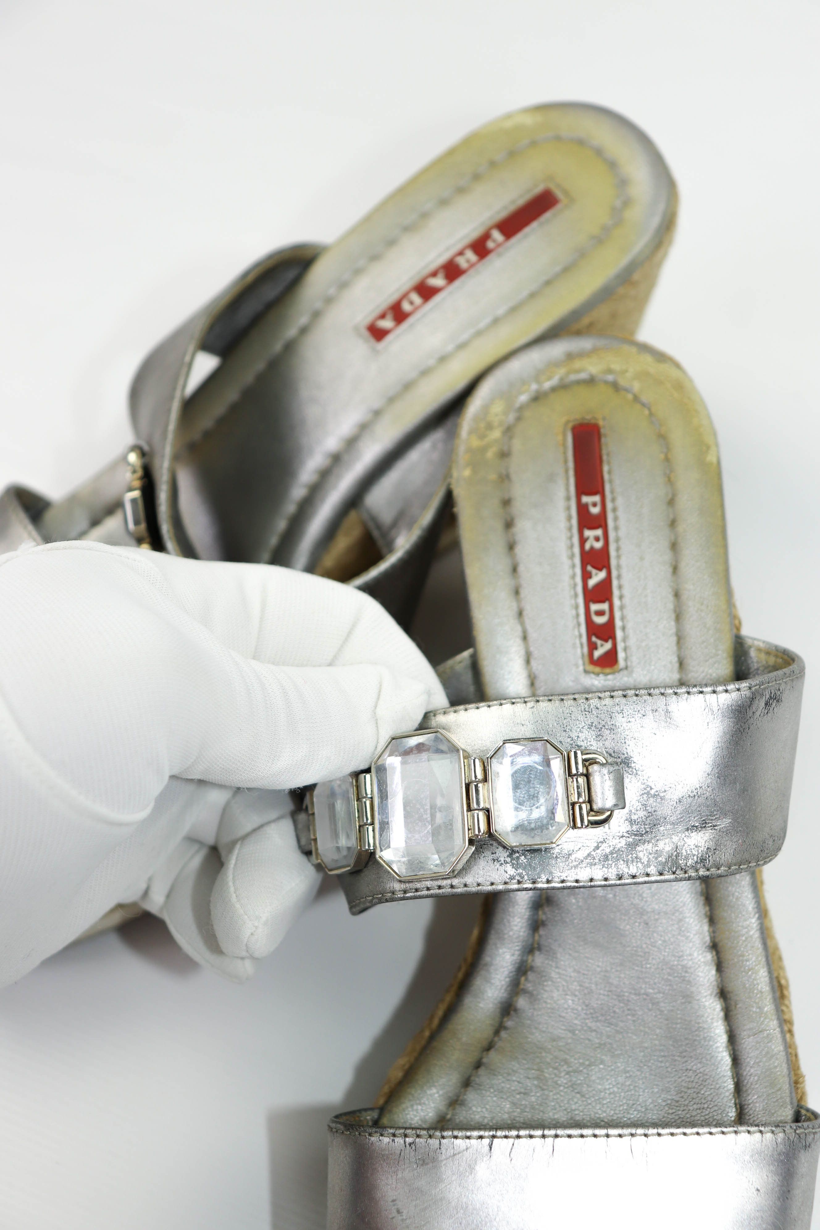 Prada Prada Women’s Vintage Y2K Silver Grey Platform Sandals Shoes Size US 7.5 / IT 37.5 - 9 Thumbnail
