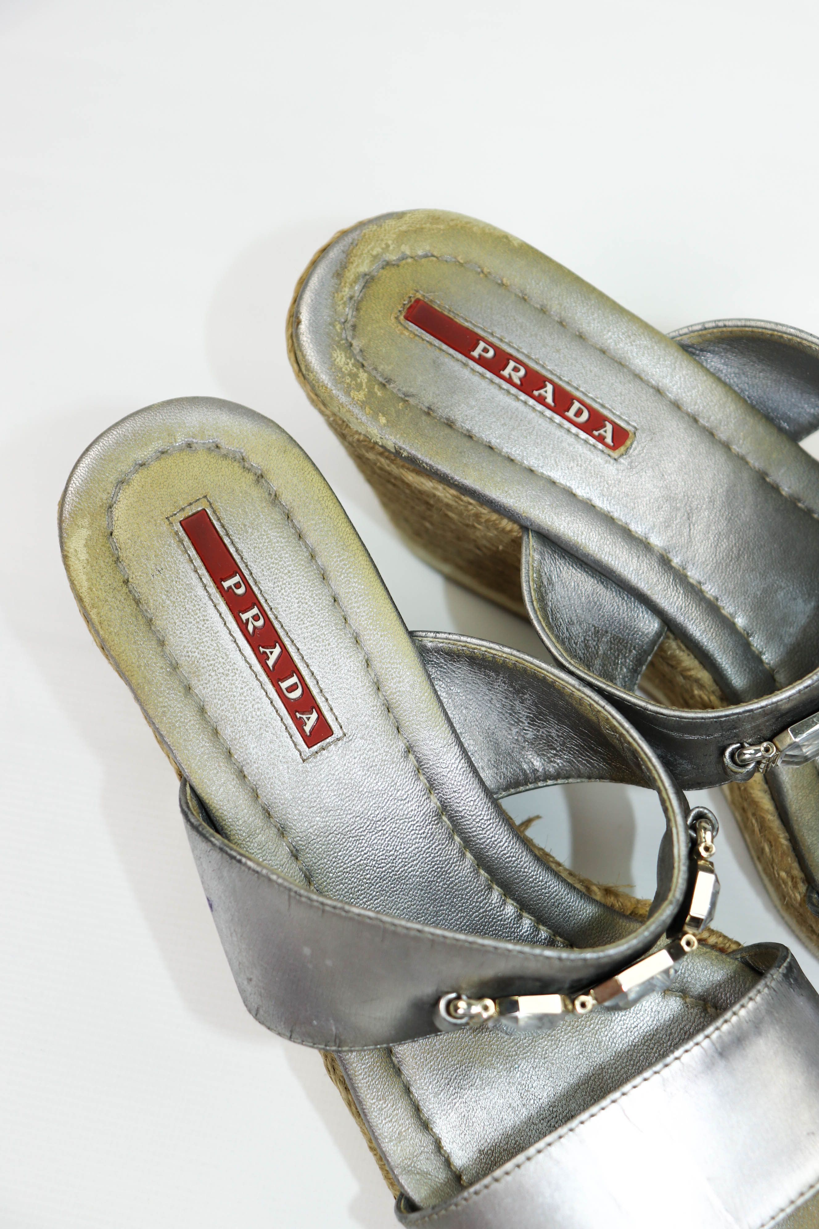 Prada Prada Women’s Vintage Y2K Silver Grey Platform Sandals Shoes Size US 7.5 / IT 37.5 - 6 Thumbnail