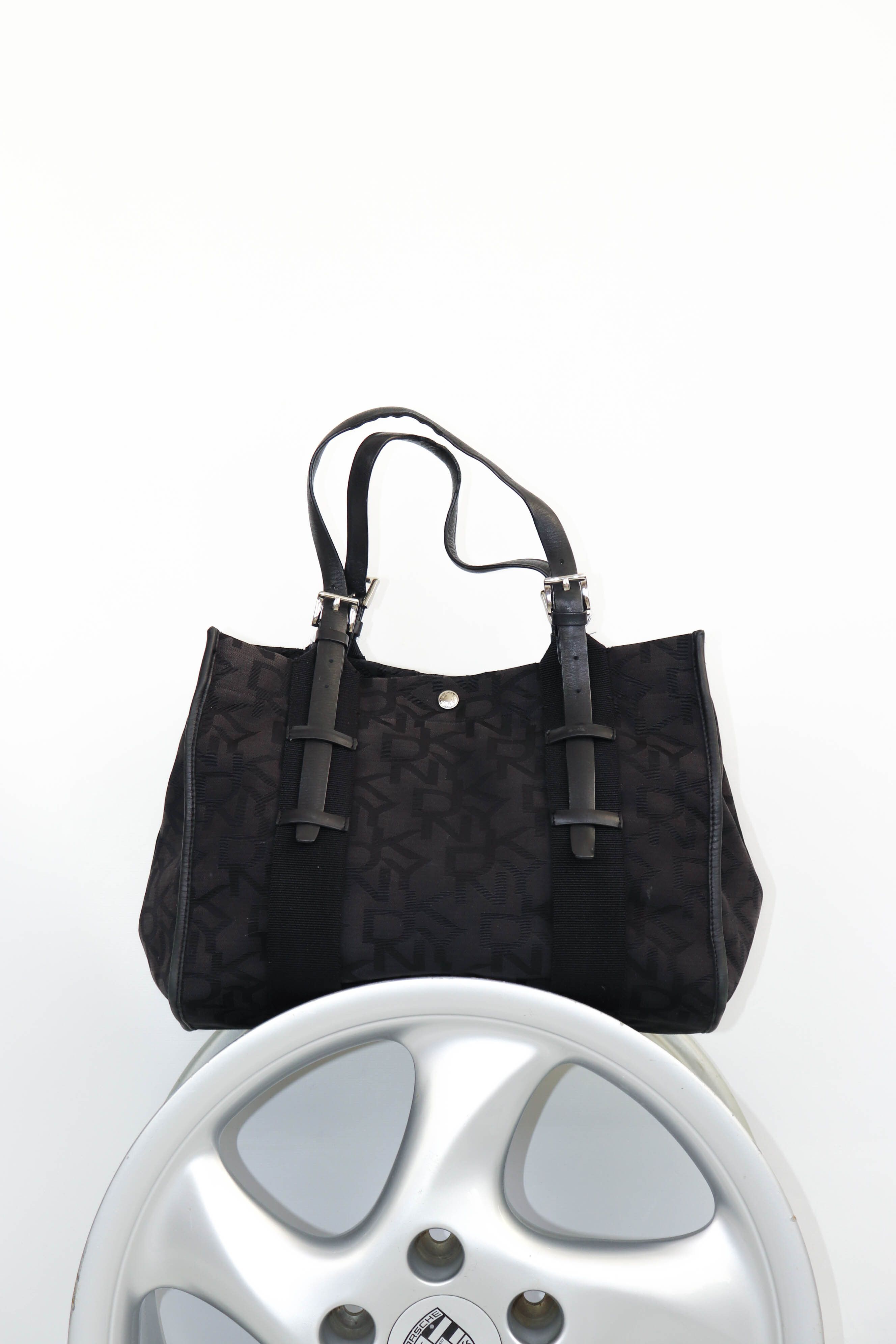Dkny Donna Karan Ny Black Monogram Canvas Hand Tote Bag, Women's