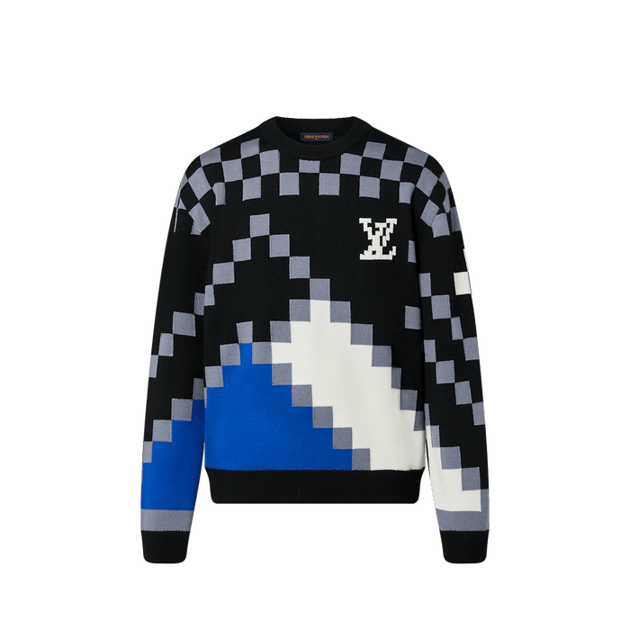 Louis Vuitton Light Blue Knit LV Embroidered Crew Neck Sweatshirt