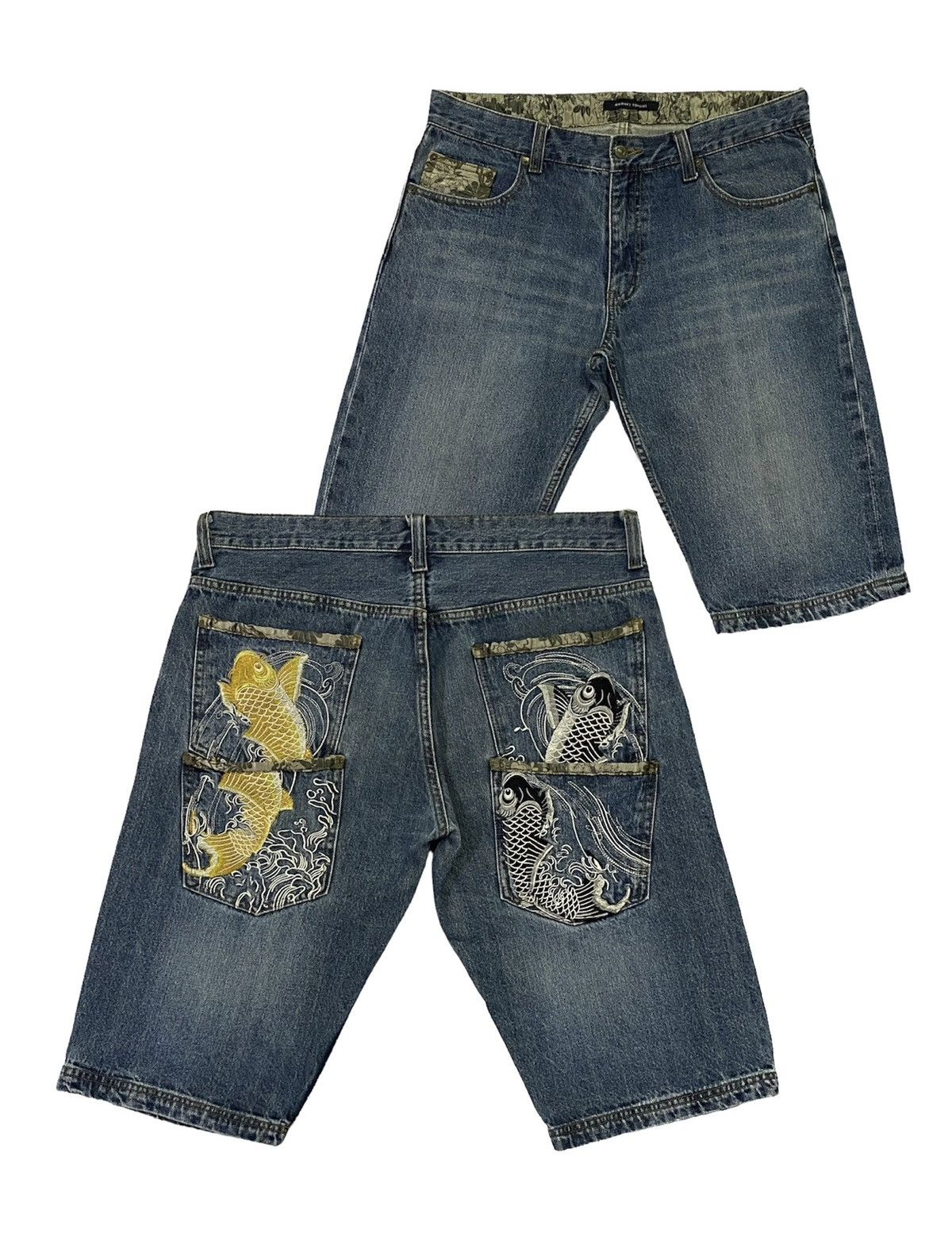 Japanese Brand Japanese Brand Koi Fish Embroidery Multi Pocket Shorts Jeans Size US 36 / EU 52 - 1 Thumbnail