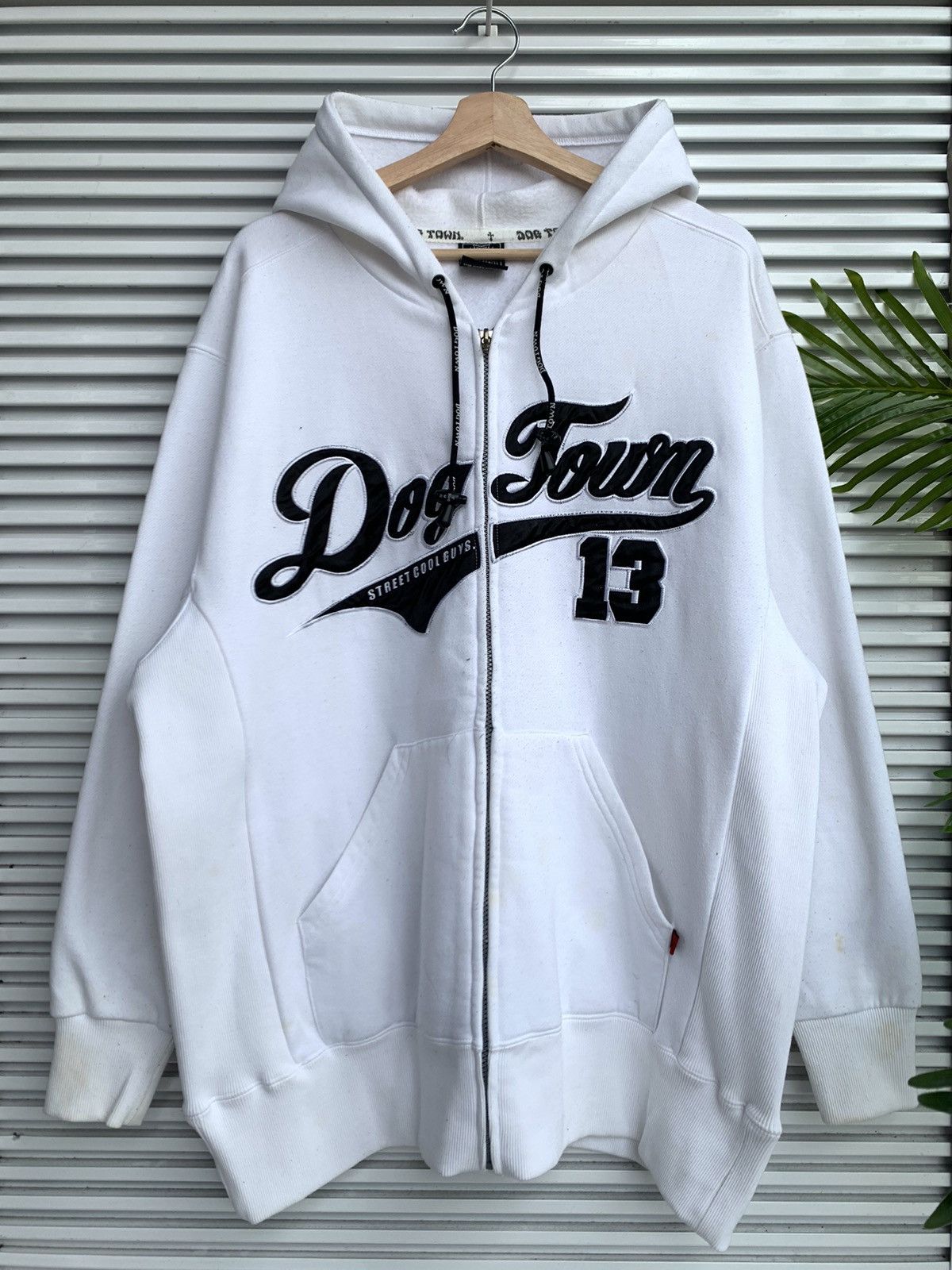 image of Dogtown Dog Town Embroidered Spell Out Zipper Hoodies in White, Men's (Size XL)