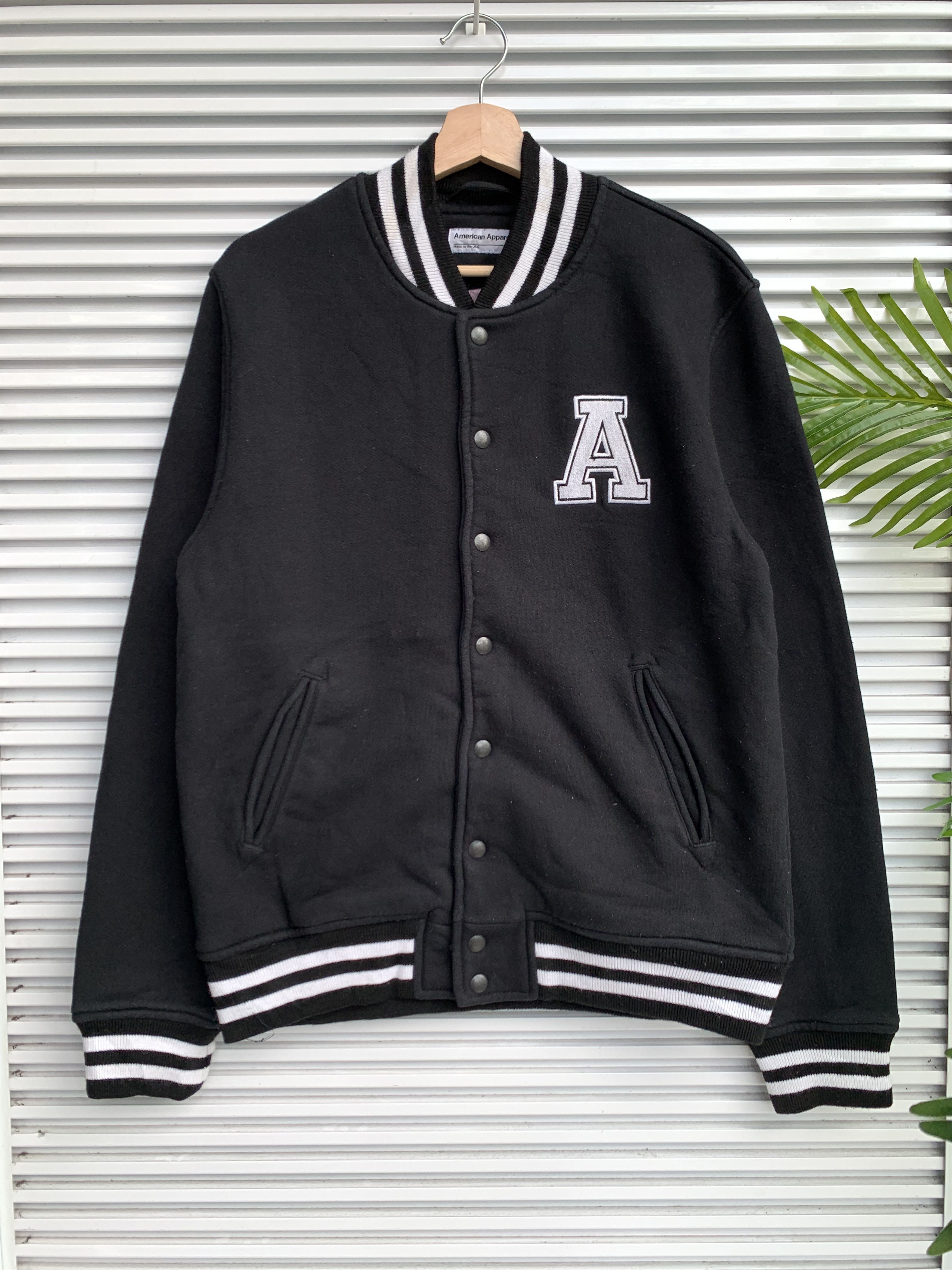 image of American Apparel A Logo Varsity Sweater in Black, Men's (Size Medium)
