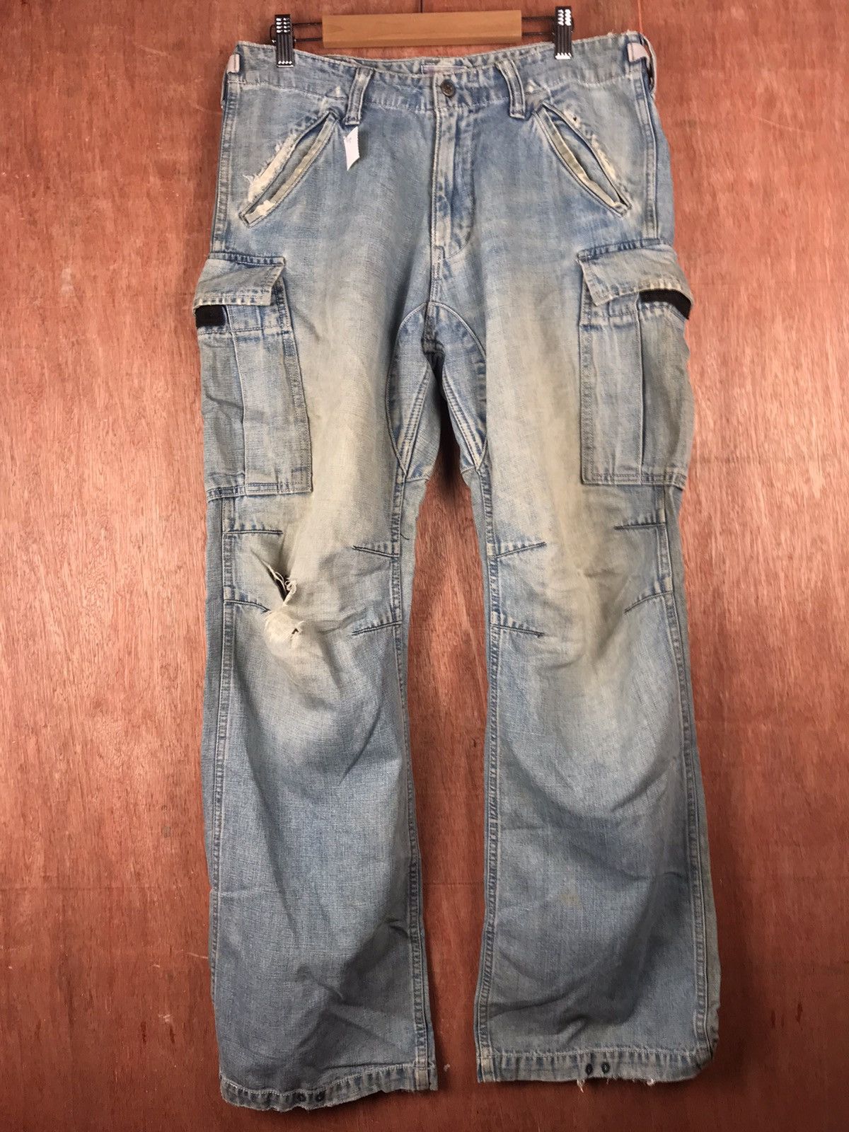 Blue Blue Japan DL Blue Blue Japan Distress Denim cargo Pants #2285 DL Size US 32 / EU 48 - 1 Thumbnail