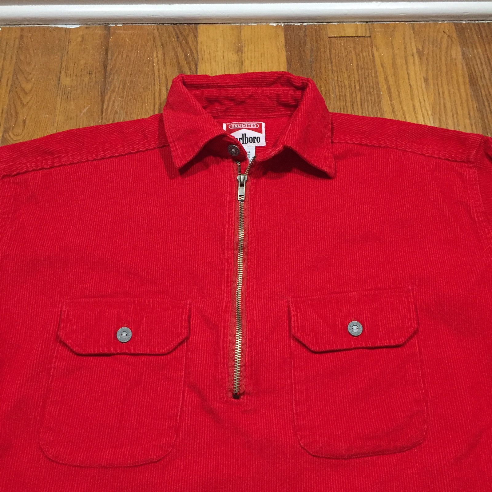 Marlboro Vintage Red Corduroy Quarter Zip Pullover (See Pics) Size US L / EU 52-54 / 3 - 4 Thumbnail