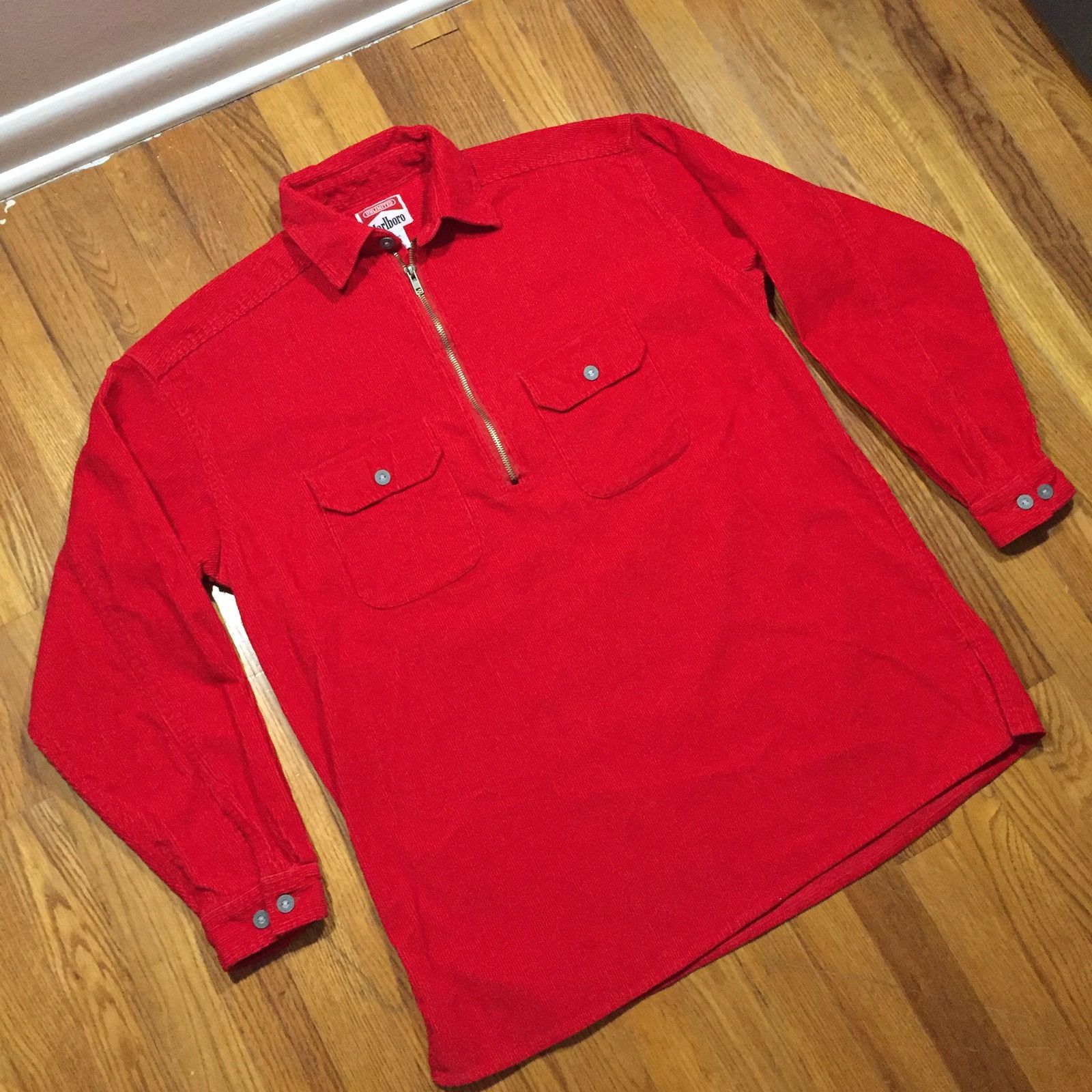Marlboro Vintage Red Corduroy Quarter Zip Pullover (See Pics) Size US L / EU 52-54 / 3 - 2 Thumbnail