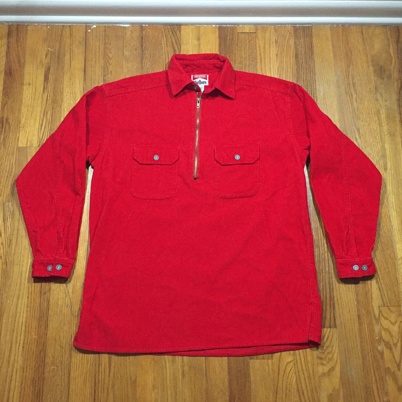 Marlboro Vintage Red Corduroy Quarter Zip Pullover (See Pics) Size US L / EU 52-54 / 3 - 1 Thumbnail