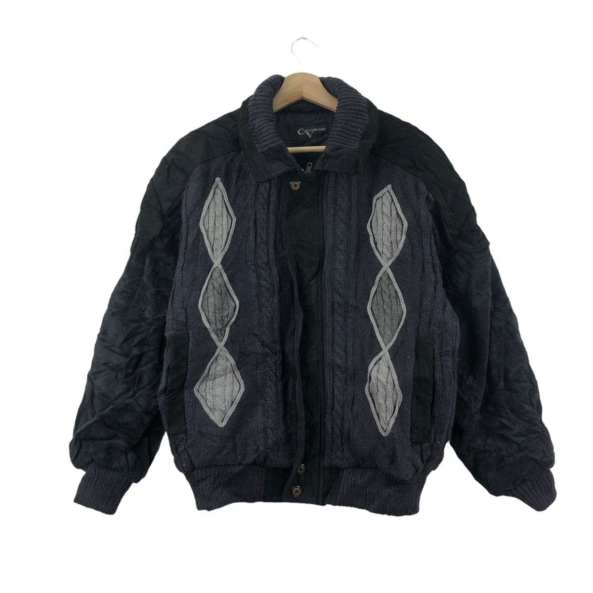 Vtg CALRO VALENTINO ITALY Argyle Knitwear Heavy Coat Jacket