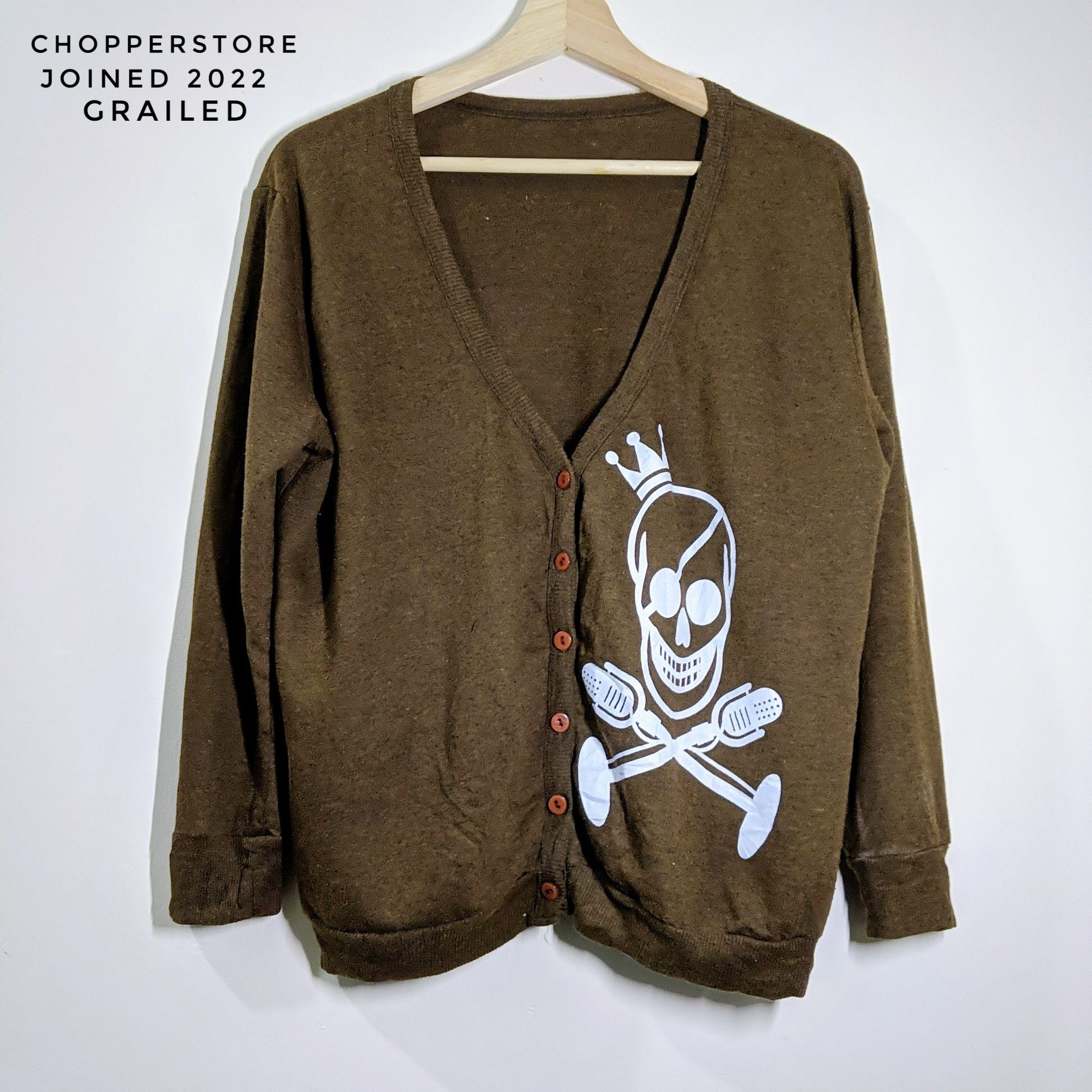 Vintage Japan Rare Skulls Cardigan Brown Knitwear Sweater