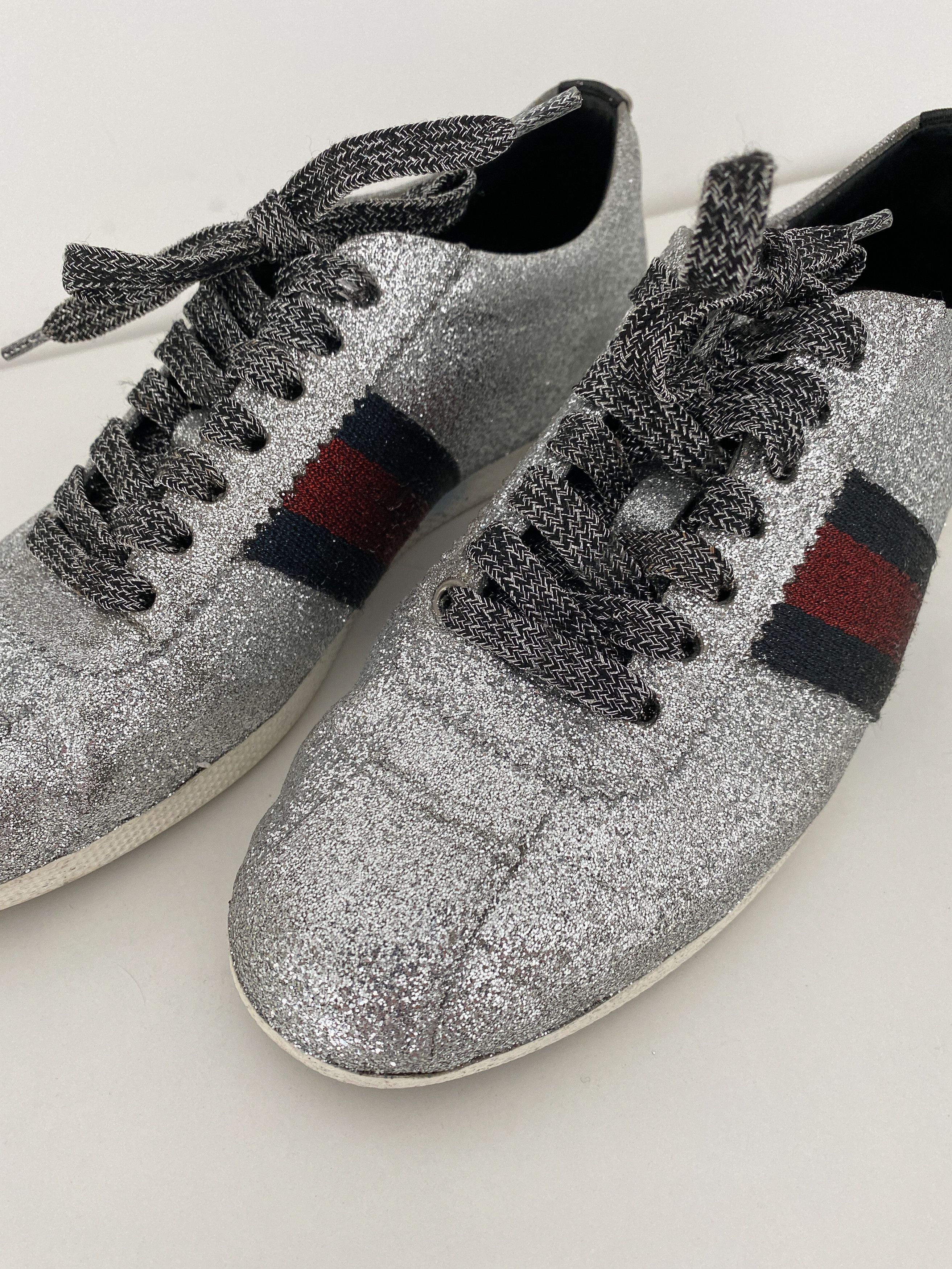 Gucci Gucci Silver Glitter Ace Size US 6 / IT 36 - 2 Thumbnail