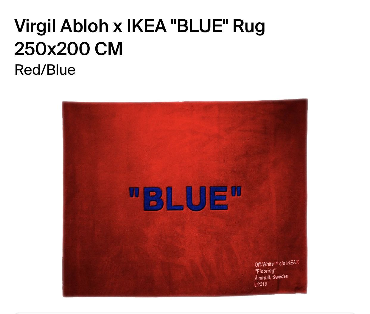 OFF WHITE IKEA RUG VIRGIL ABLOH 300cm x 200cm