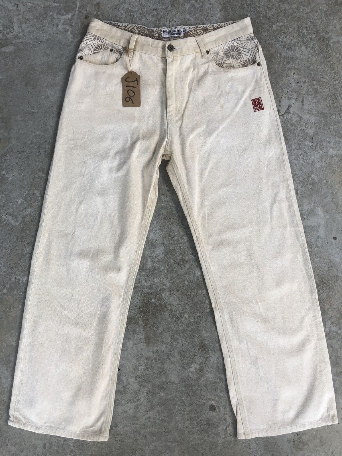 Karakuri Tamashii Japanese Karakuri tamashi Embroidered Denim Baggy Jeans Size US 33 - 2 Thumbnail