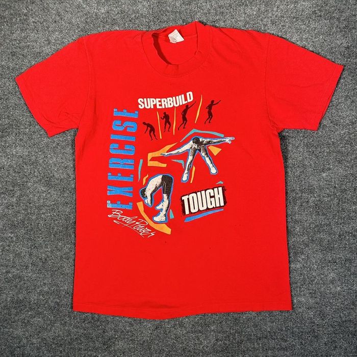 Vintage vintage red excercise funny bodybuilder art workout tshirt