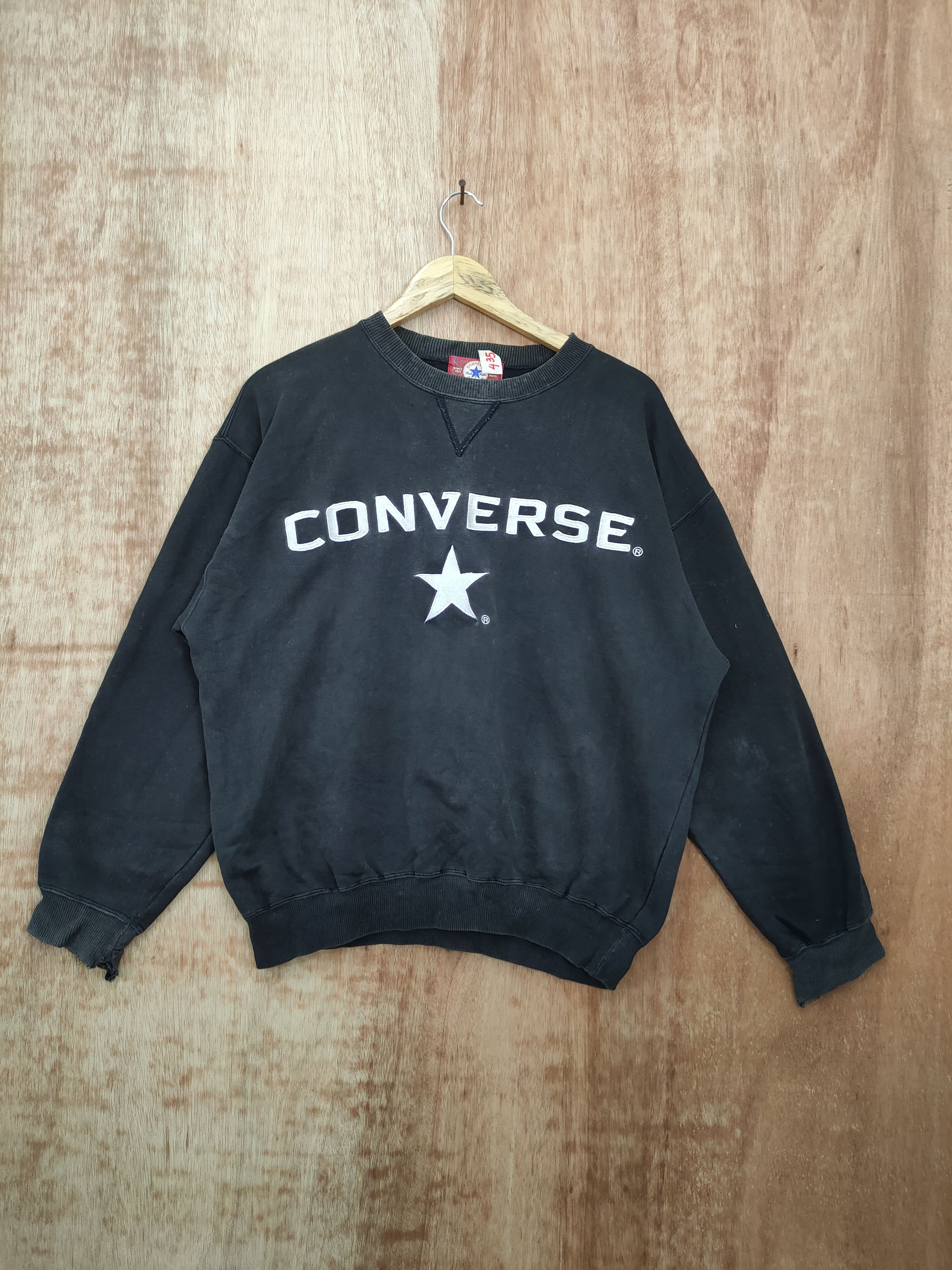 image of Converse Faded Big Logo Vintage Thrashed Sweatshirt 435Dl in Black, Men's (Size Large)