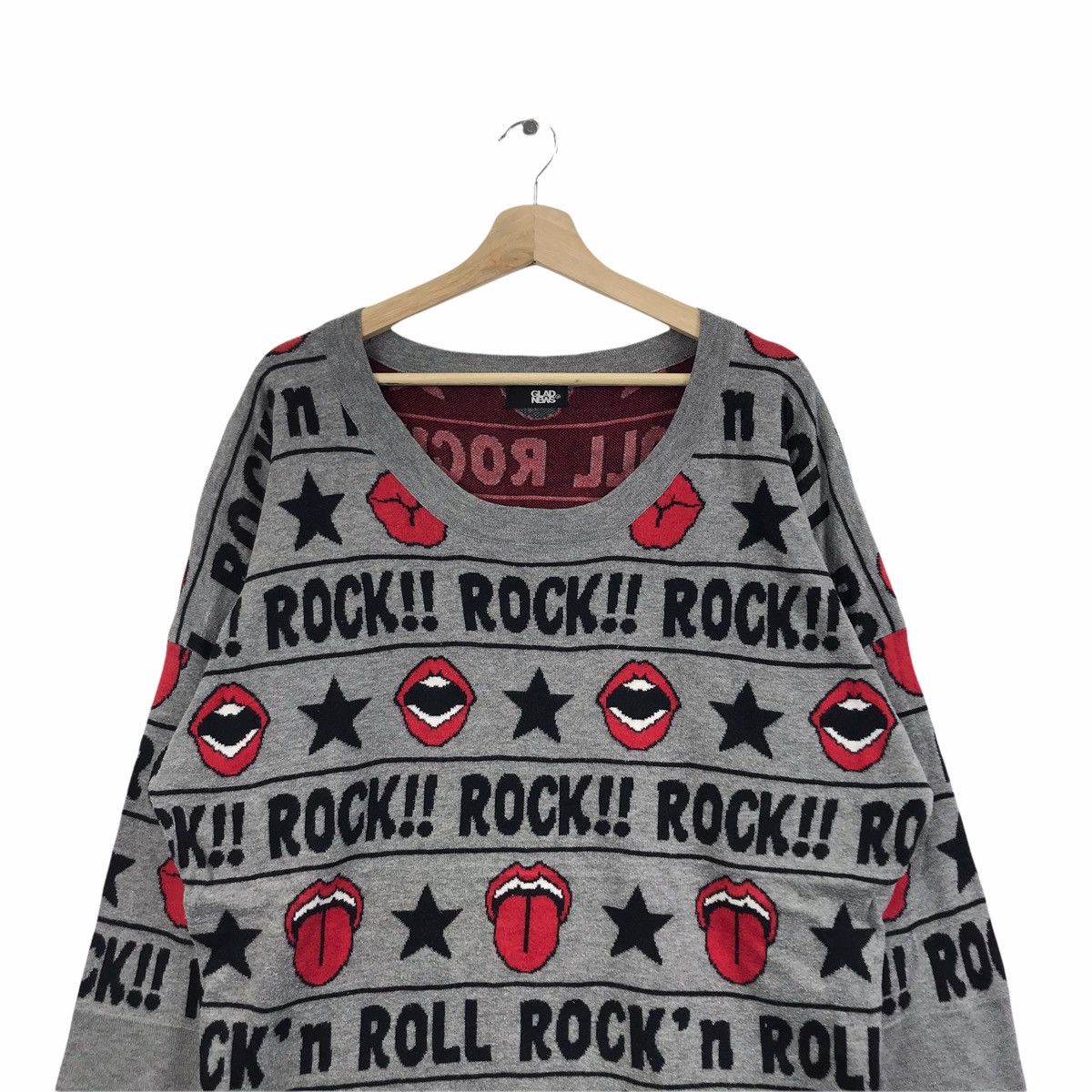 Japanese Brand ROCK AND ROLL Lips Over Print Grey Long Sweatshirt Size US XL / EU 56 / 4 - 3 Thumbnail