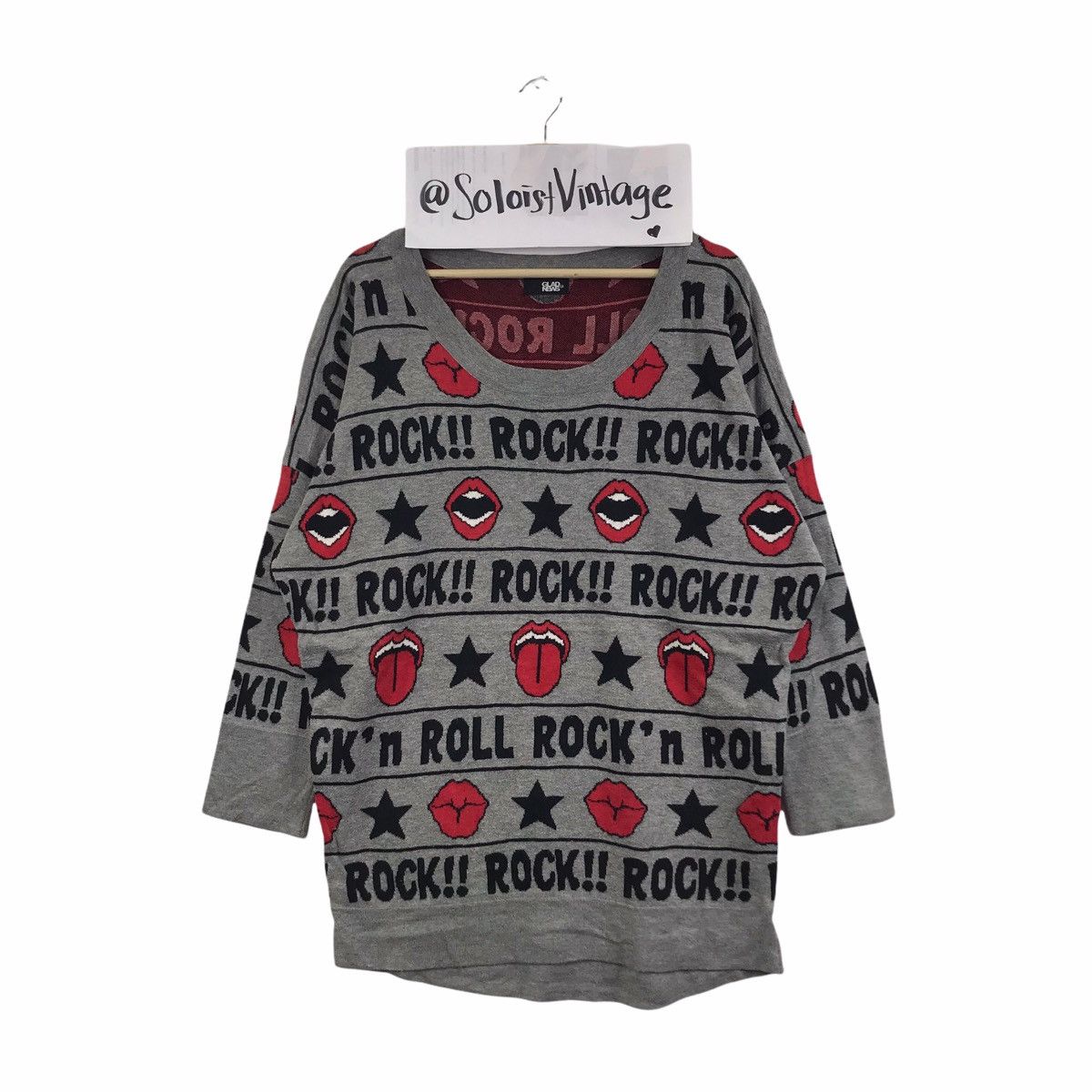 Japanese Brand ROCK AND ROLL Lips Over Print Grey Long Sweatshirt Size US XL / EU 56 / 4 - 1 Thumbnail