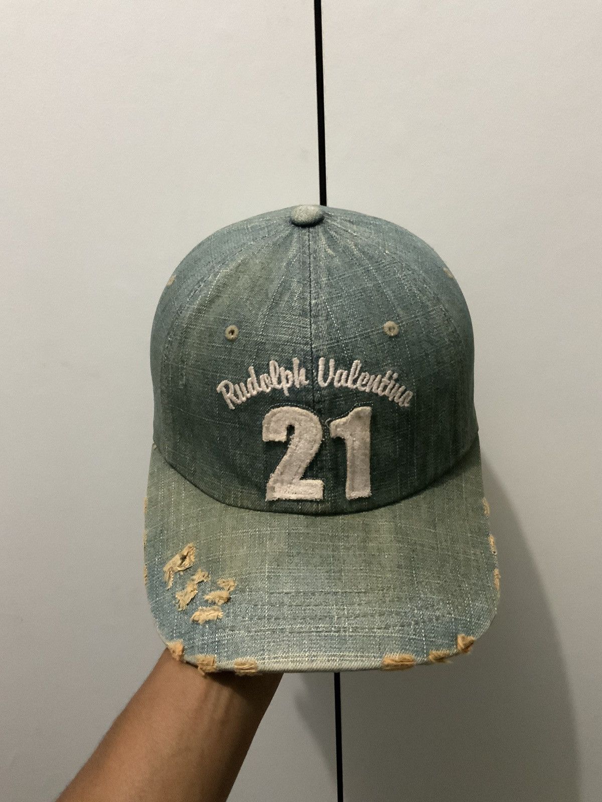 Valentino Vintage Rudolph Valentino Distressed Denim Fade Hat Cap Size ONE SIZE - 5 Thumbnail