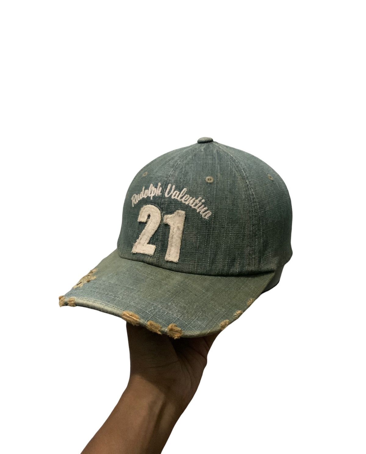 image of Vintage Rudolph Valentino Distressed Denim Fade Hat Cap in Blue, Men's