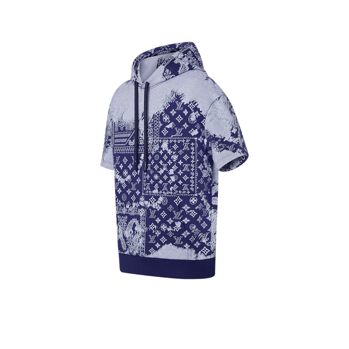 Louis Vuitton Virgil Bandana Short-Sleeve Hoodie LV Monogram Tie-Dye Size M