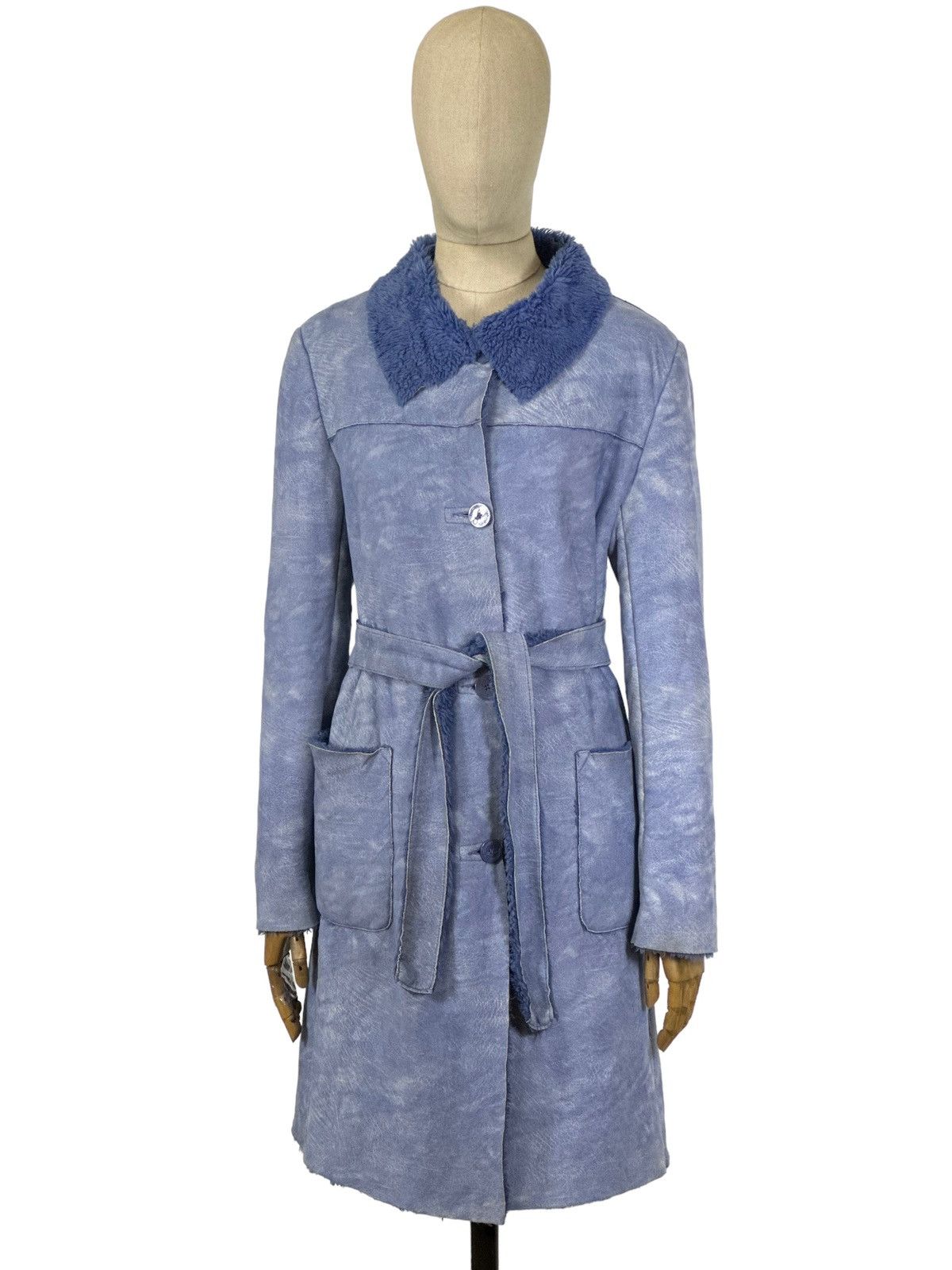 image of Giorgio Armani Armani Jeans Eco Faux Fur Shearling Blue Coat, Women's (Size Medium)