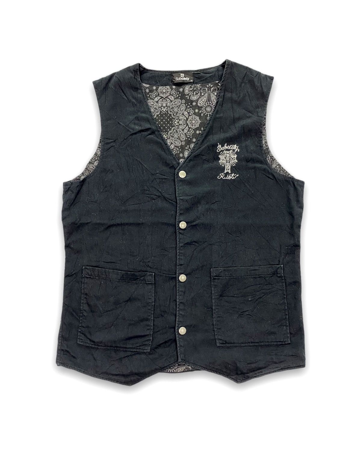 Japanese Brand Subciety Riot Japanese Brand Embroidered Spell Out Vest Size US M / EU 48-50 / 2 - 2 Thumbnail