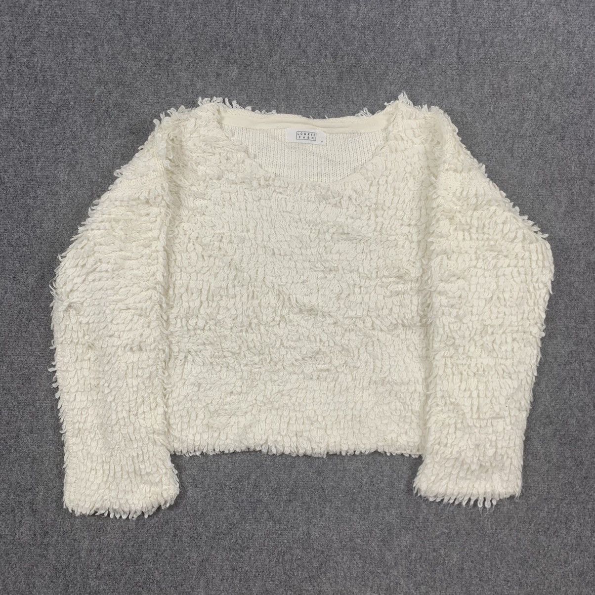 image of Vintage Lowrys Farm Cropped Fleece Sweater in White, Men's (Size Medium)