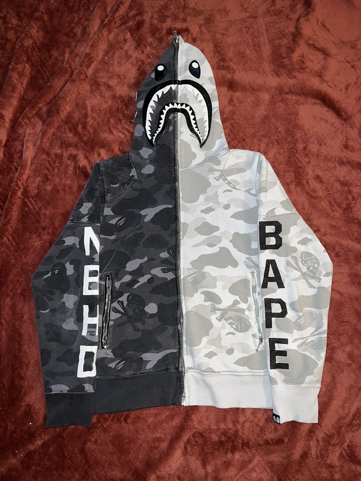 Bape Bape x Neighborhood Split Camo Shark Full Zip Hoodie | Grailed