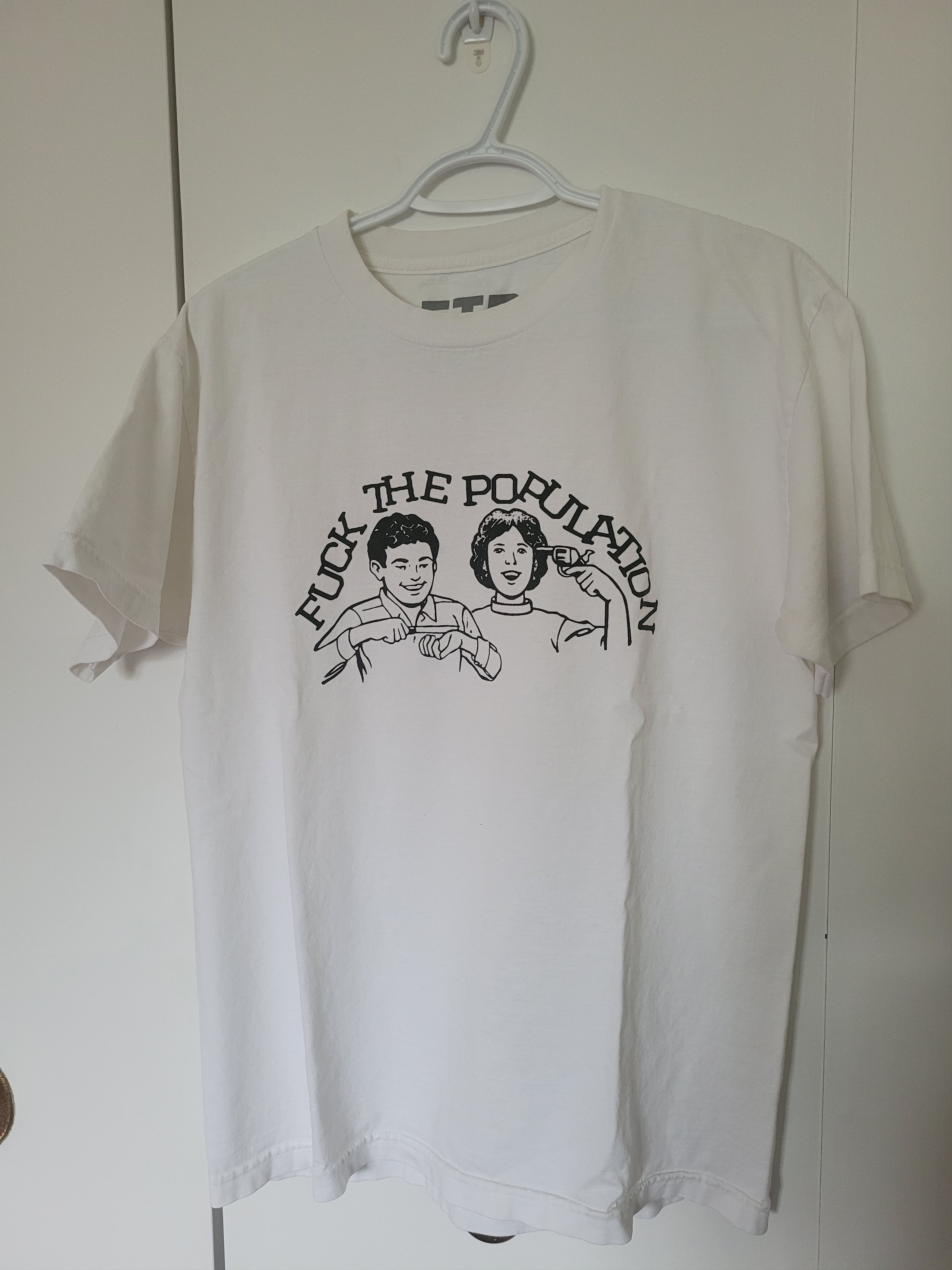 image of Fuck The Population Ftp Suicidal Thoughts Tee in White, Men's (Size Medium)