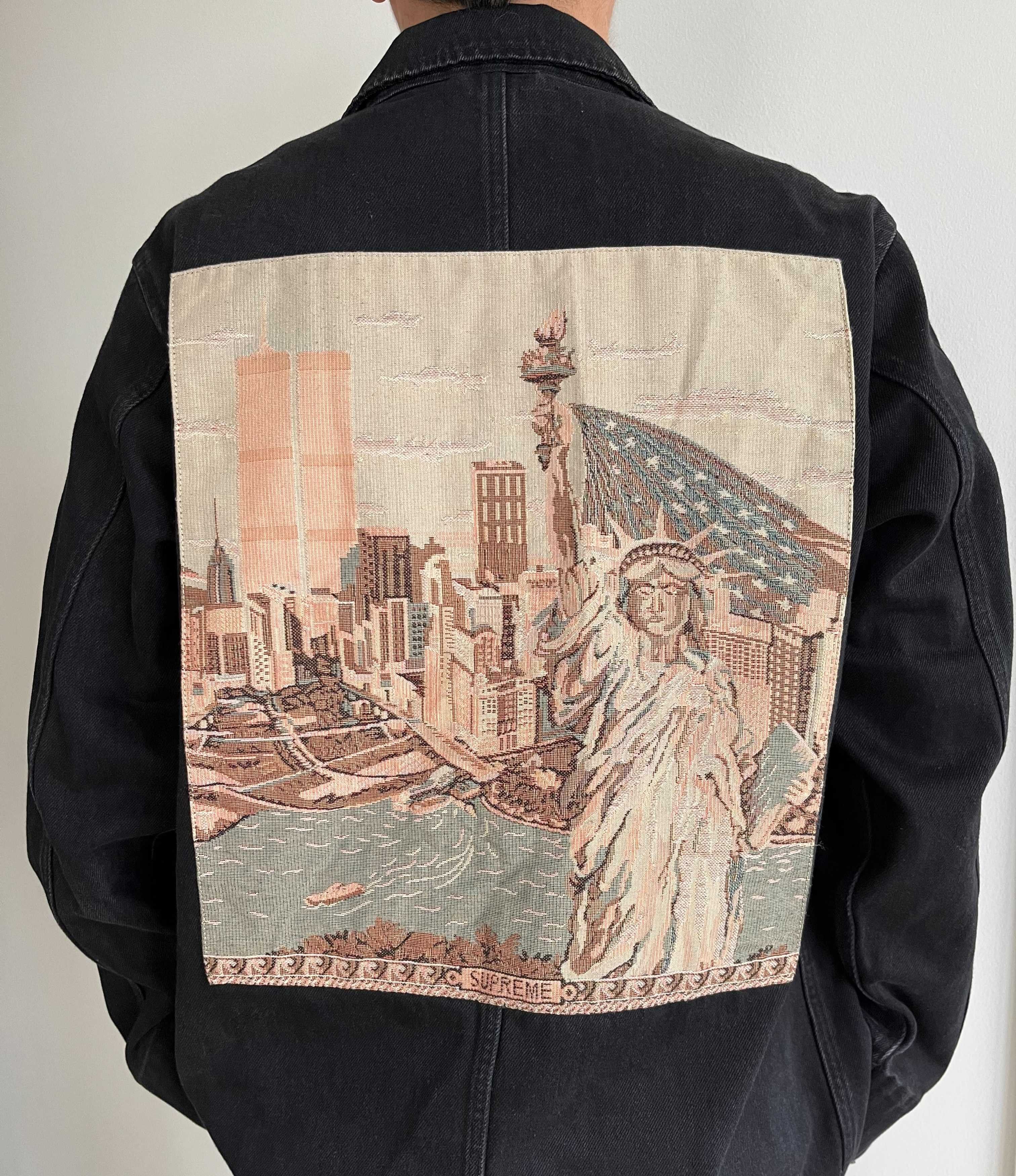image of Supreme Ny Tapestry Denim Chore Coat (M) in Black, Men's (Size Medium)